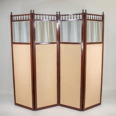 Mid-19th Century English Aesthetic Movement Four Panel Screen of Birds Paintings