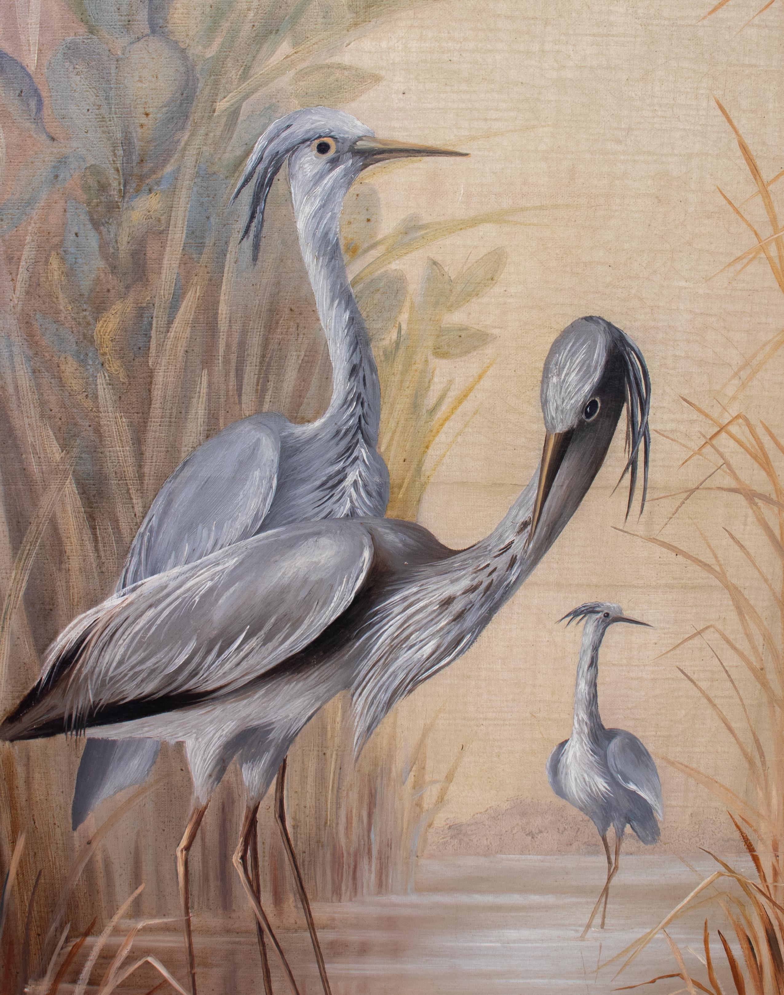 Mid-19th Century English Aesthetic Movement Four Panel Screen of Birds Paintings For Sale 6