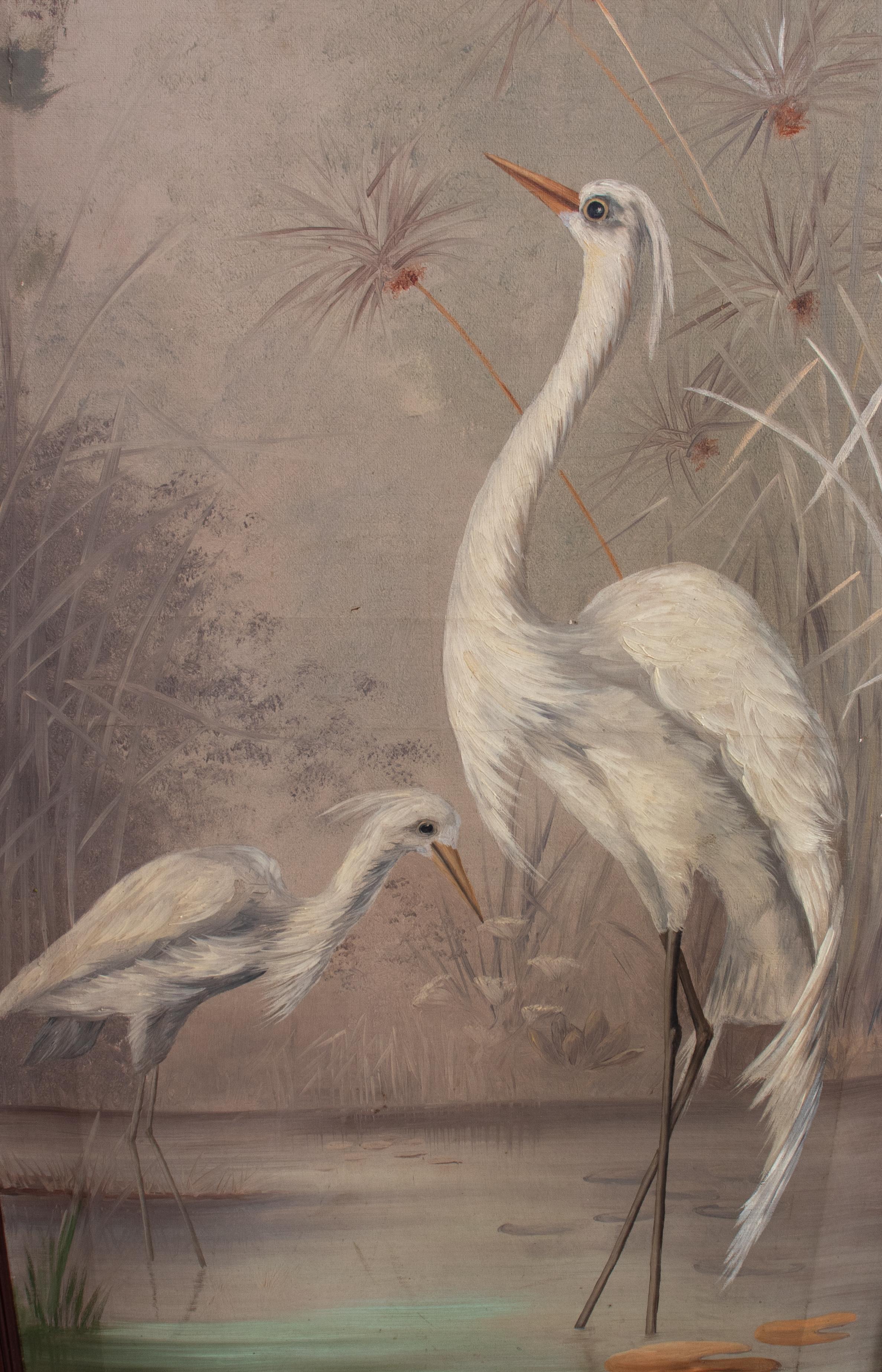 Mid-19th Century English Aesthetic Movement Four Panel Screen of Birds Paintings For Sale 7