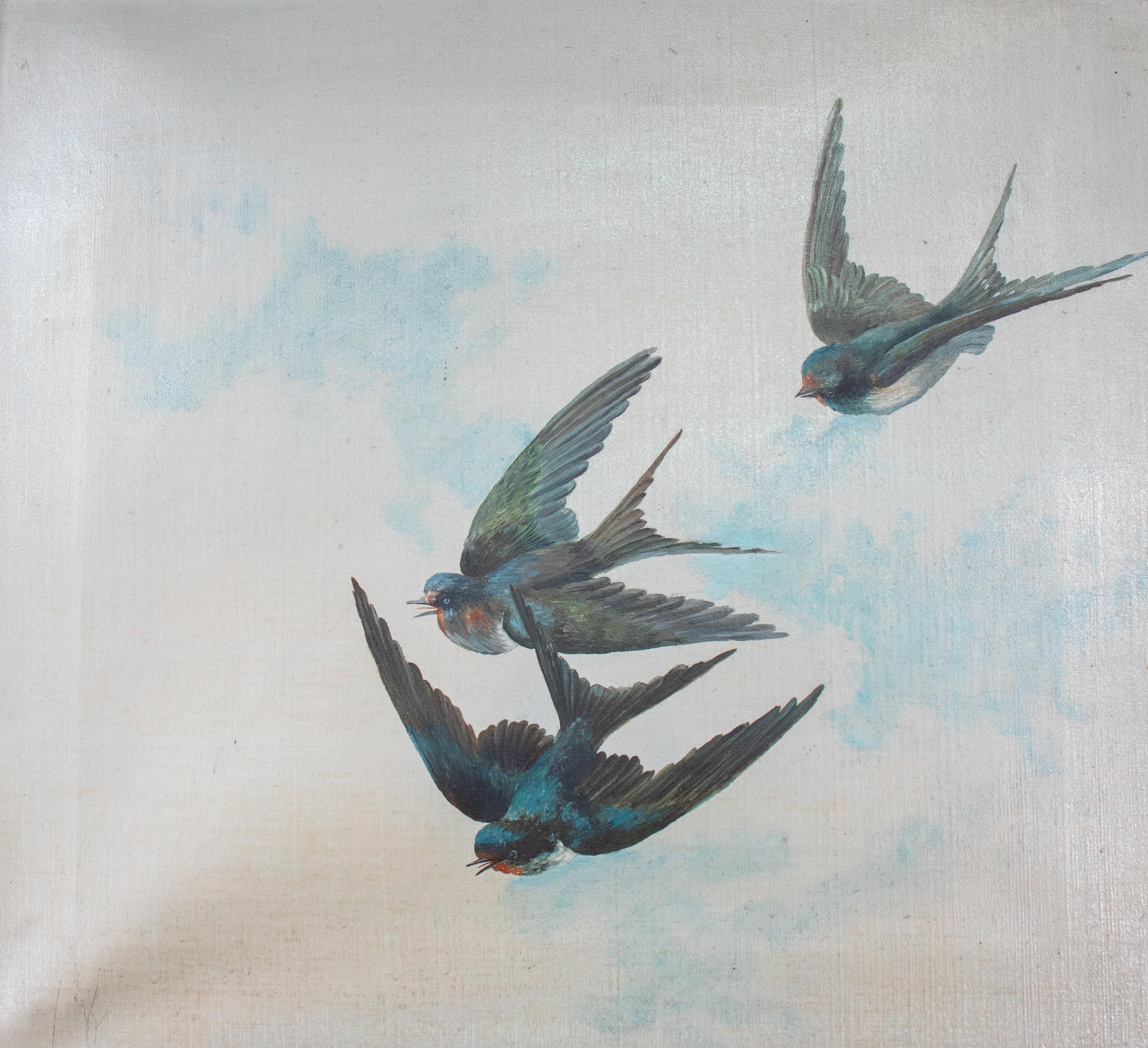 Mid-19th Century English Aesthetic Movement Four Panel Screen of Birds Paintings For Sale 9