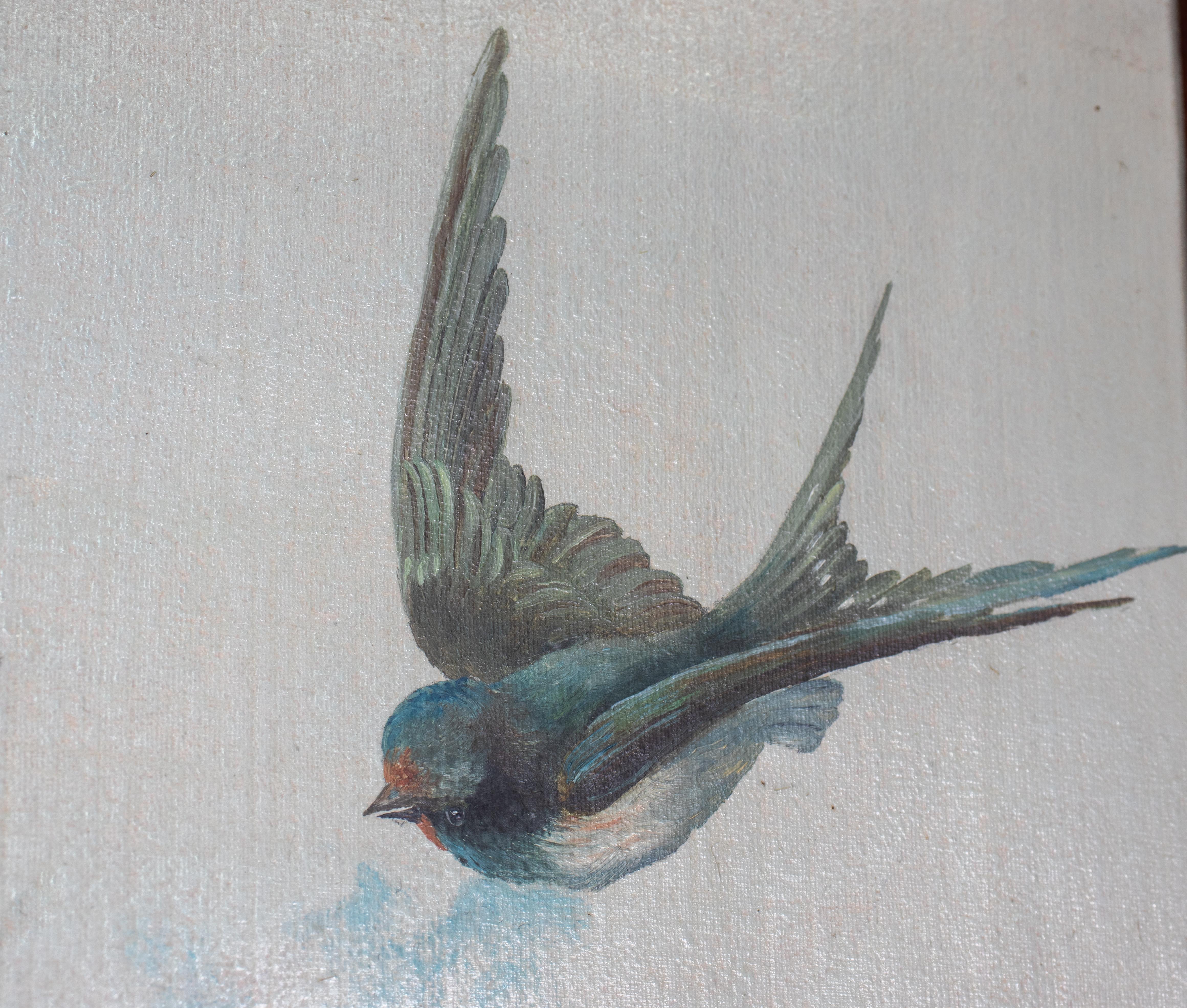Mid-19th Century English Aesthetic Movement Four Panel Screen of Birds Paintings For Sale 11