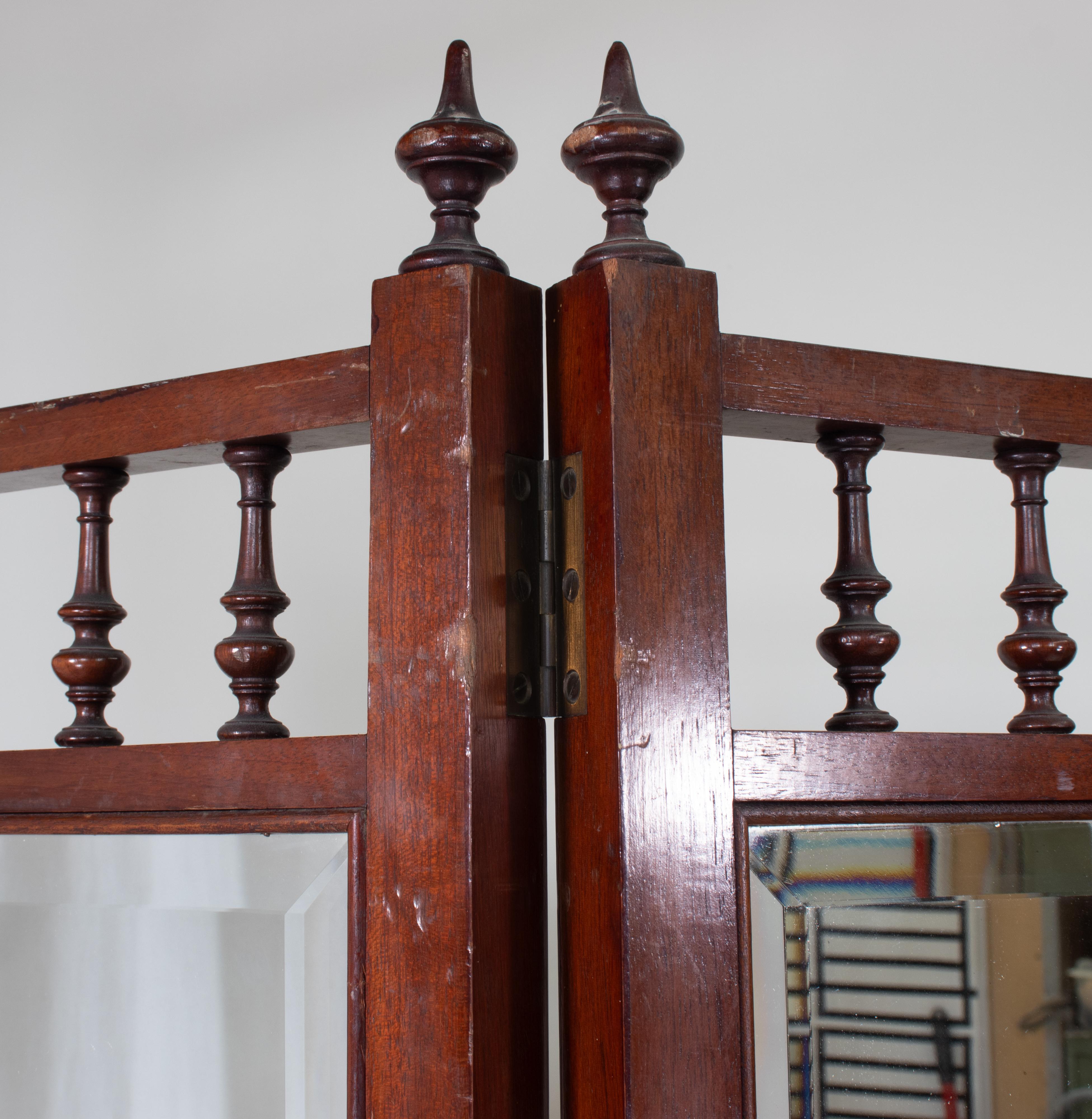 Mahogany Mid-19th Century English Aesthetic Movement Four Panel Screen of Birds Paintings For Sale