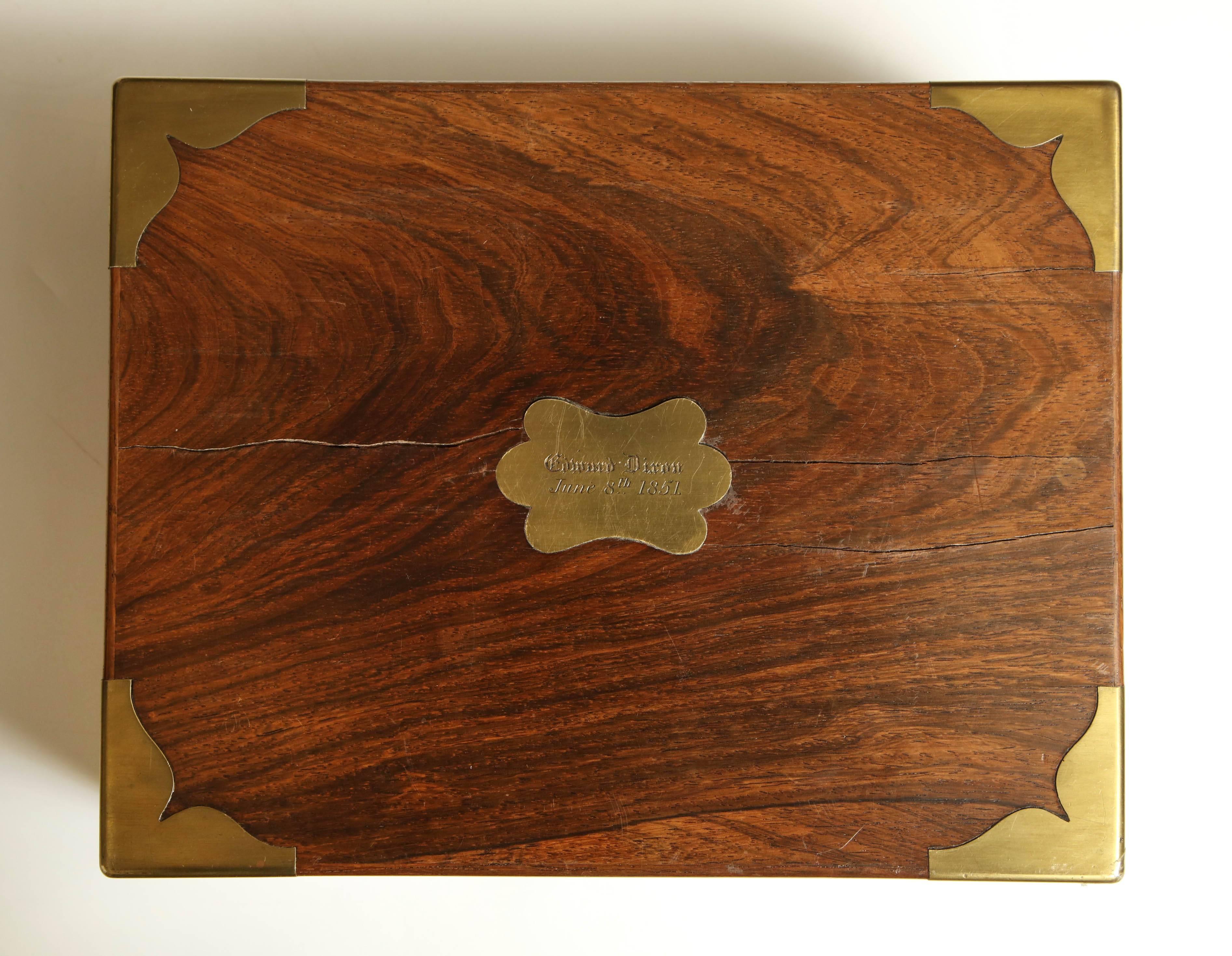 Mid-19th Century English Brass Bound Box In Excellent Condition In New York, NY