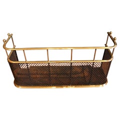 Mid-19th century English Brass Fire Fender with Double Cross Iron Mesh