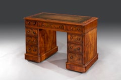 Mid-19th Century English Burr Walnut Pedestal Desk of Elegant Proportions