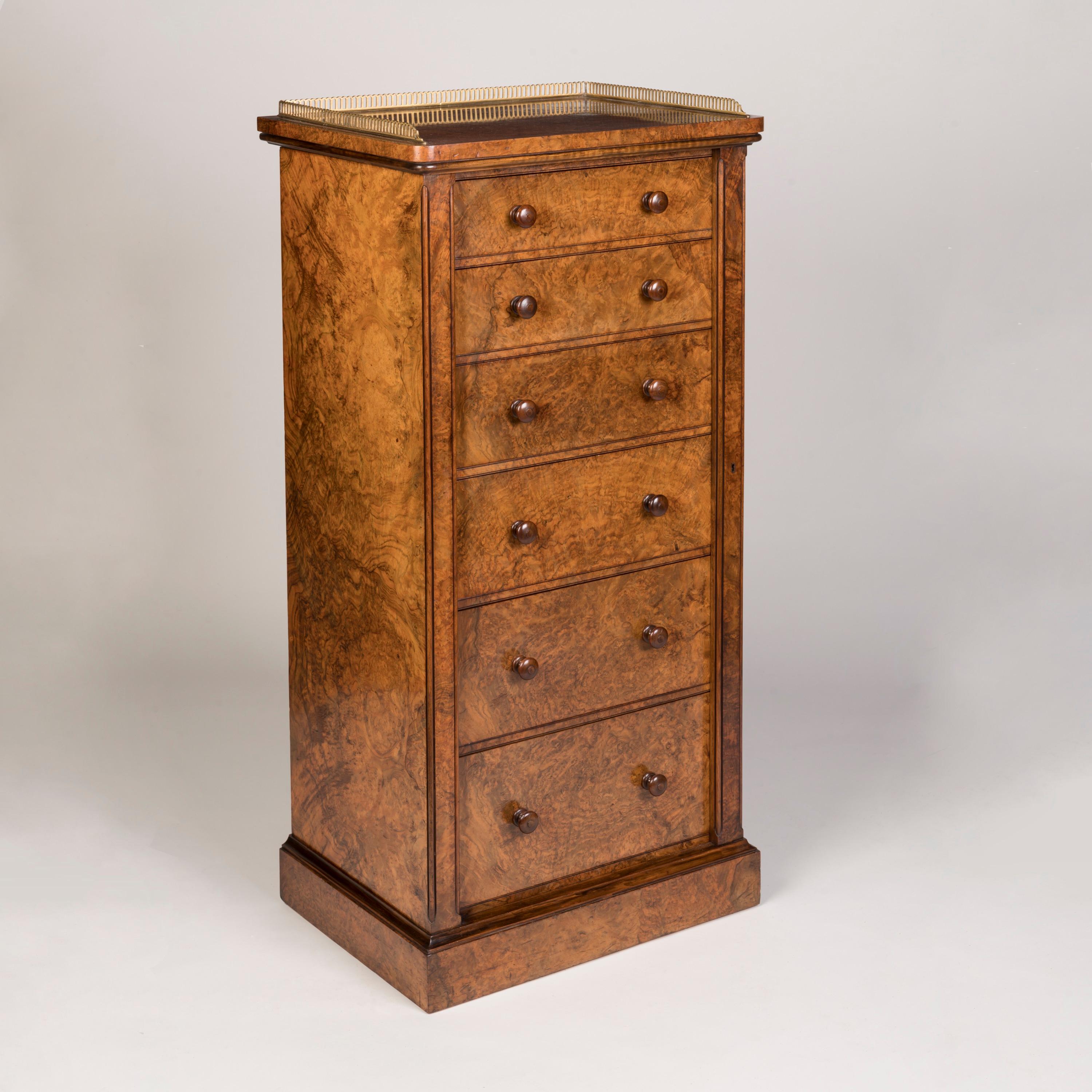 Victorian Mid-19th Century English Burr Walnut Wellington Chest by Holland & Sons For Sale