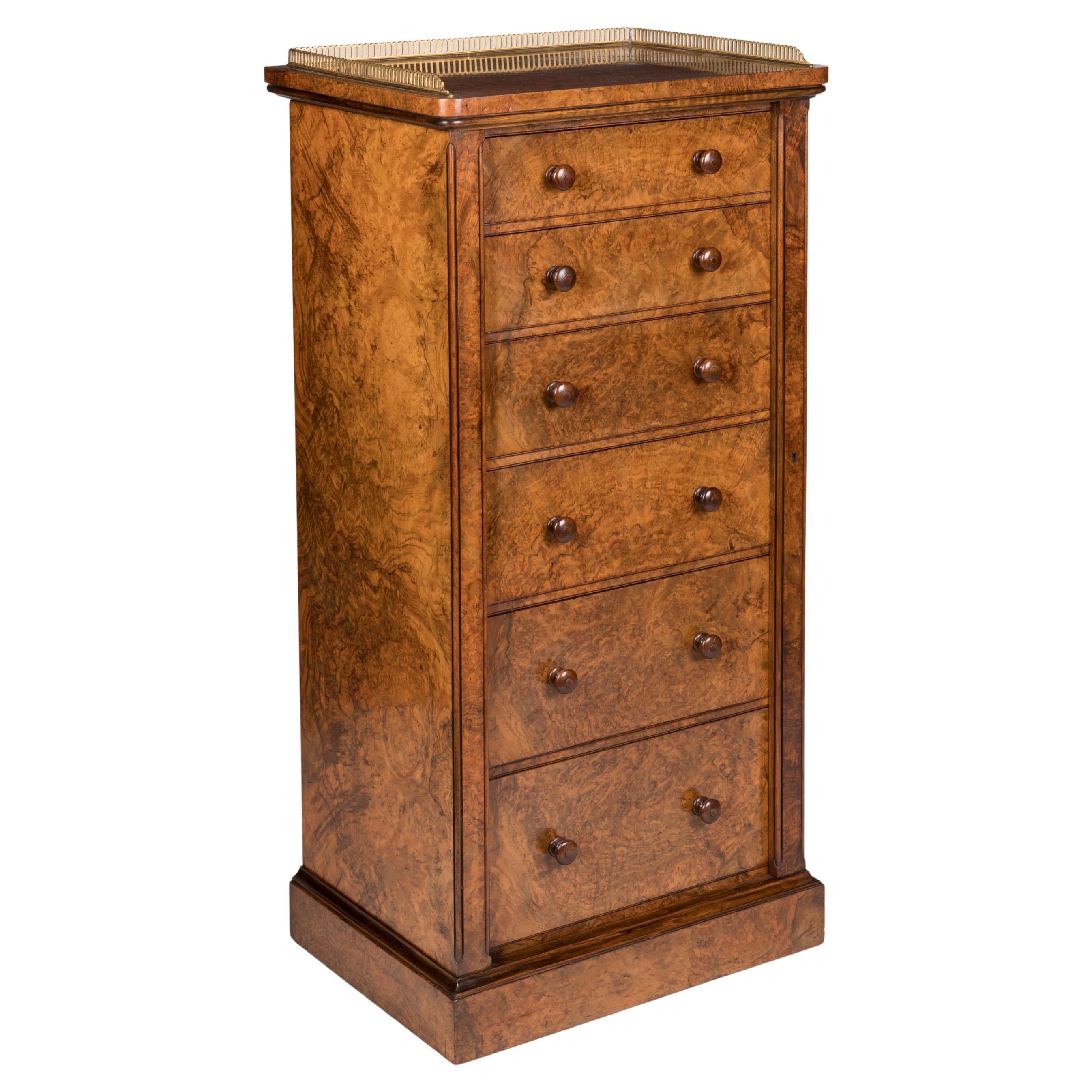 Mid-19th Century English Burr Walnut Wellington Chest by Holland & Sons For Sale