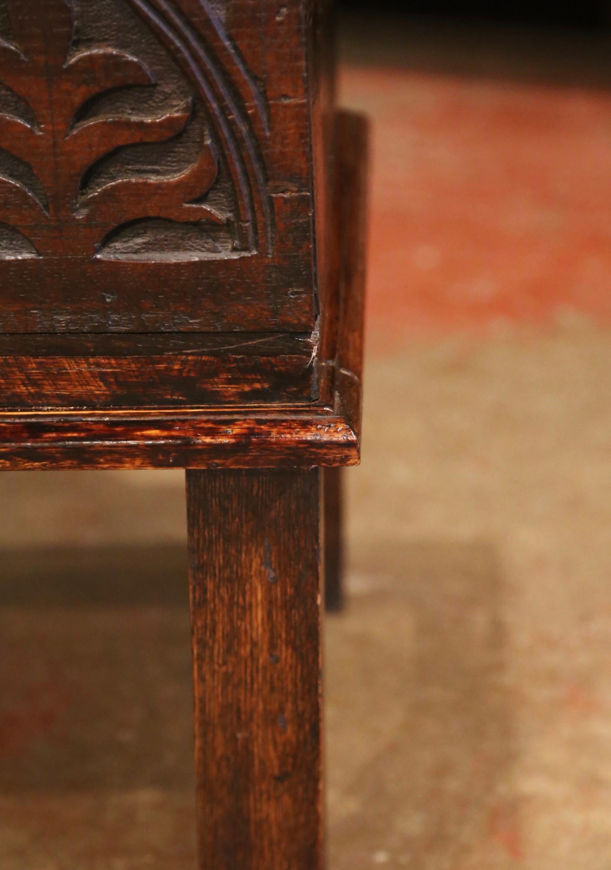 Mid-19th Century English Carved Oak Bible Box Trunk Side Table on Stand 5