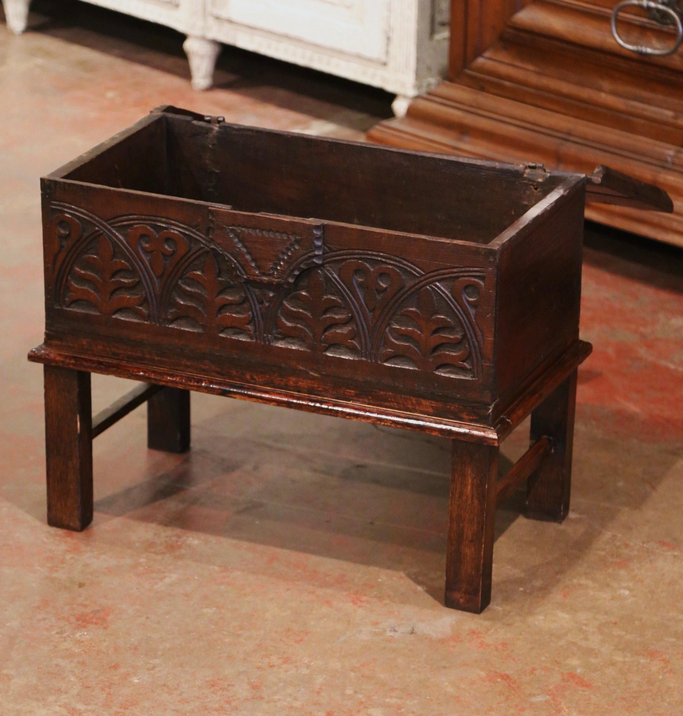 Mid-19th Century English Carved Oak Bible Box Trunk Side Table on Stand 6