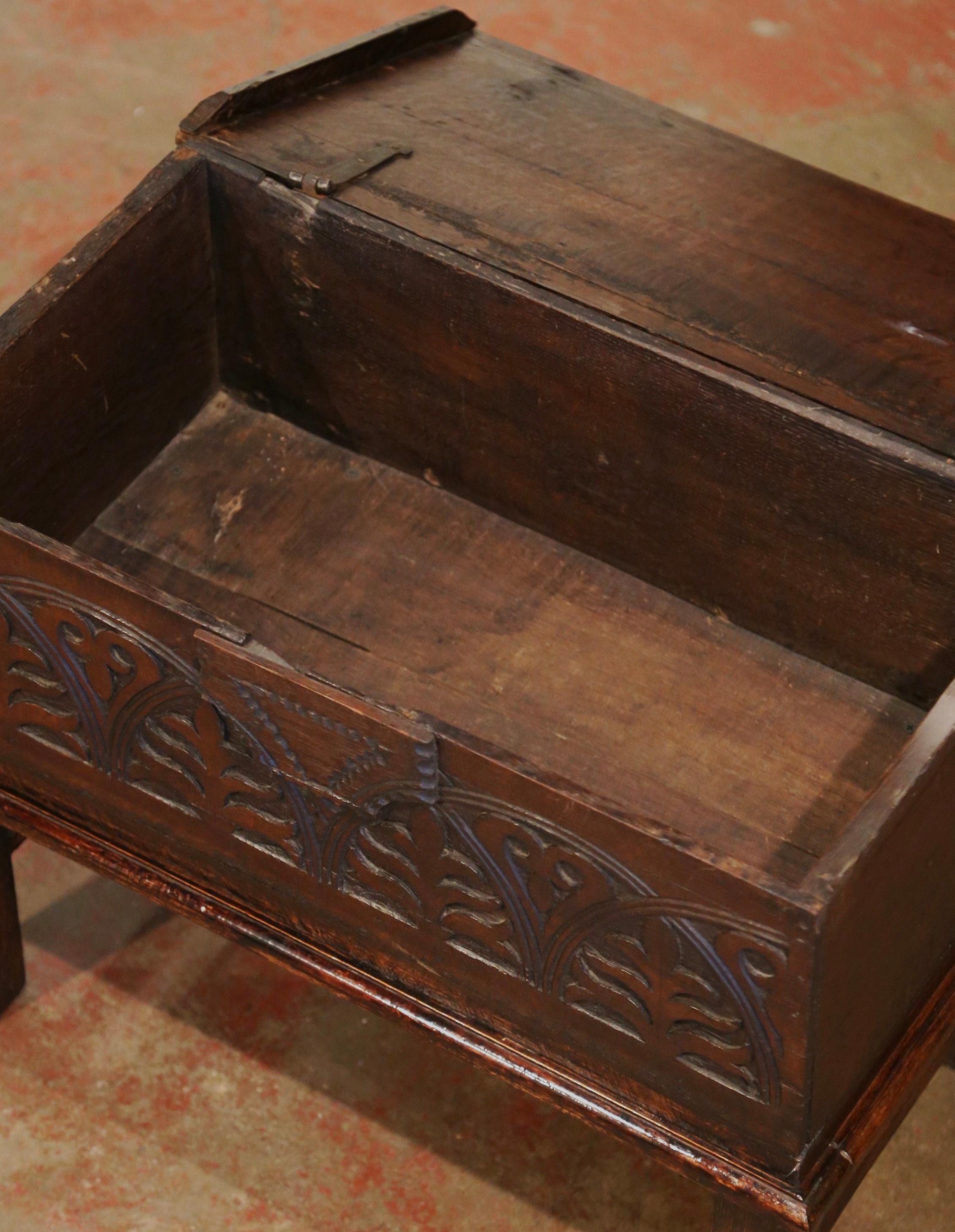 Mid-19th Century English Carved Oak Bible Box Trunk Side Table on Stand 7
