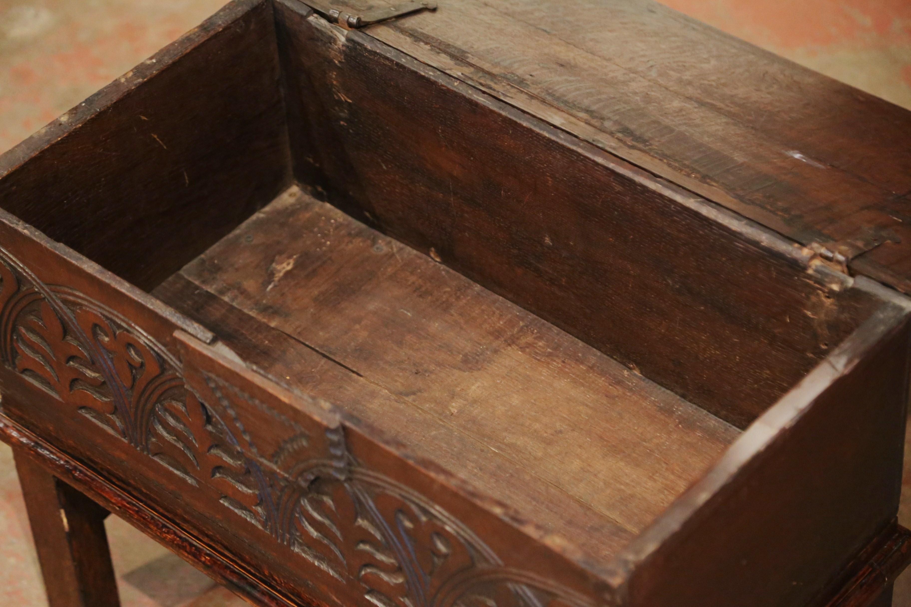 Mid-19th Century English Carved Oak Bible Box Trunk Side Table on Stand 8