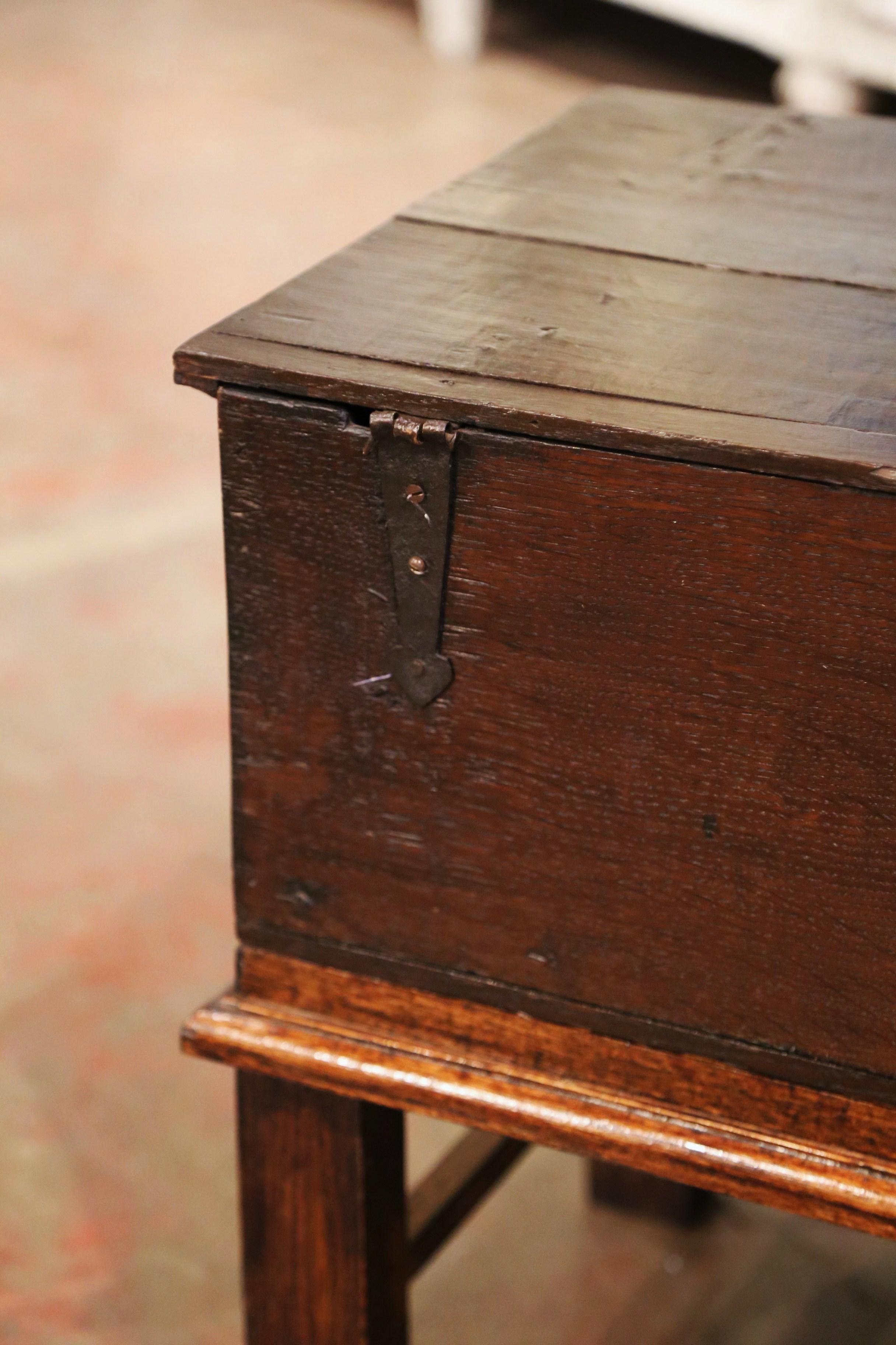 Mid-19th Century English Carved Oak Bible Box Trunk Side Table on Stand 11