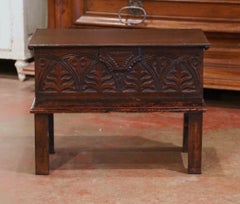 Mid-19th Century English Carved Oak Bible Box Trunk Side Table on Stand
