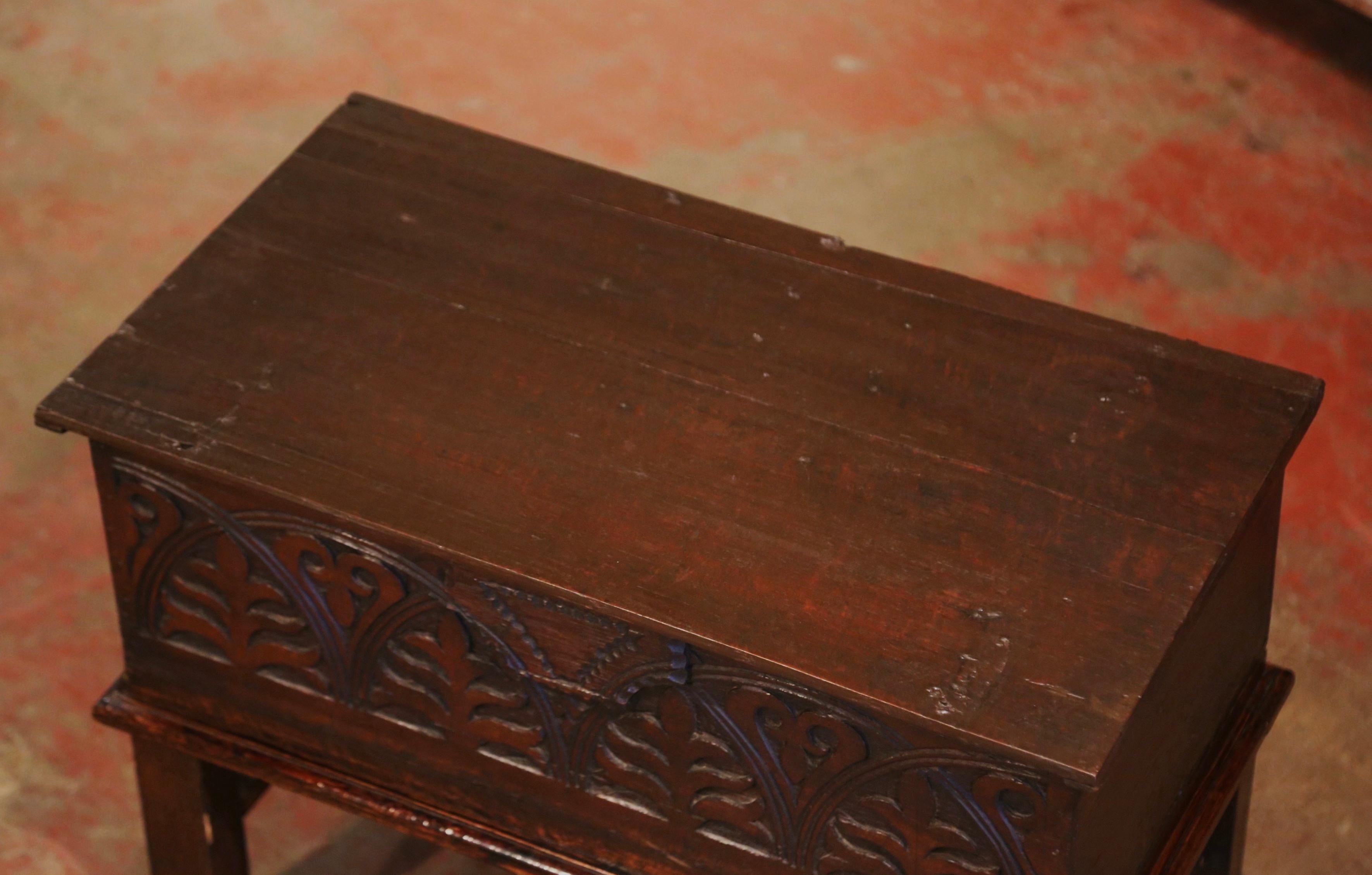 Mid-19th Century English Carved Oak Bible Box Trunk Side Table on Stand 2