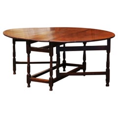 Used Mid 19th Century English Carved Oak Gate Leg Drop-Leaf Oval Table