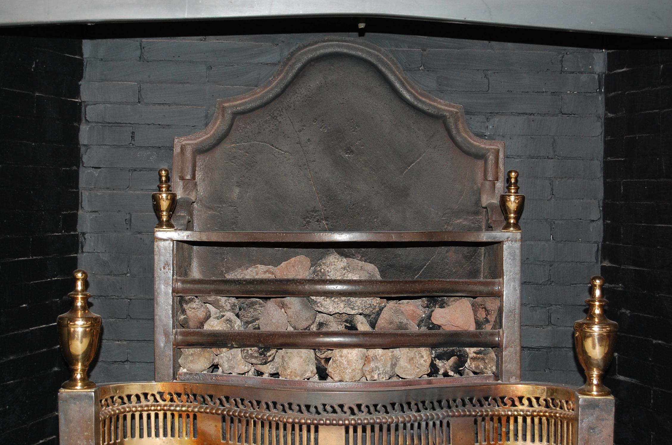 British Mid-19th Century English Cast Iron, Steel and Brass Fireplace Insert For Sale