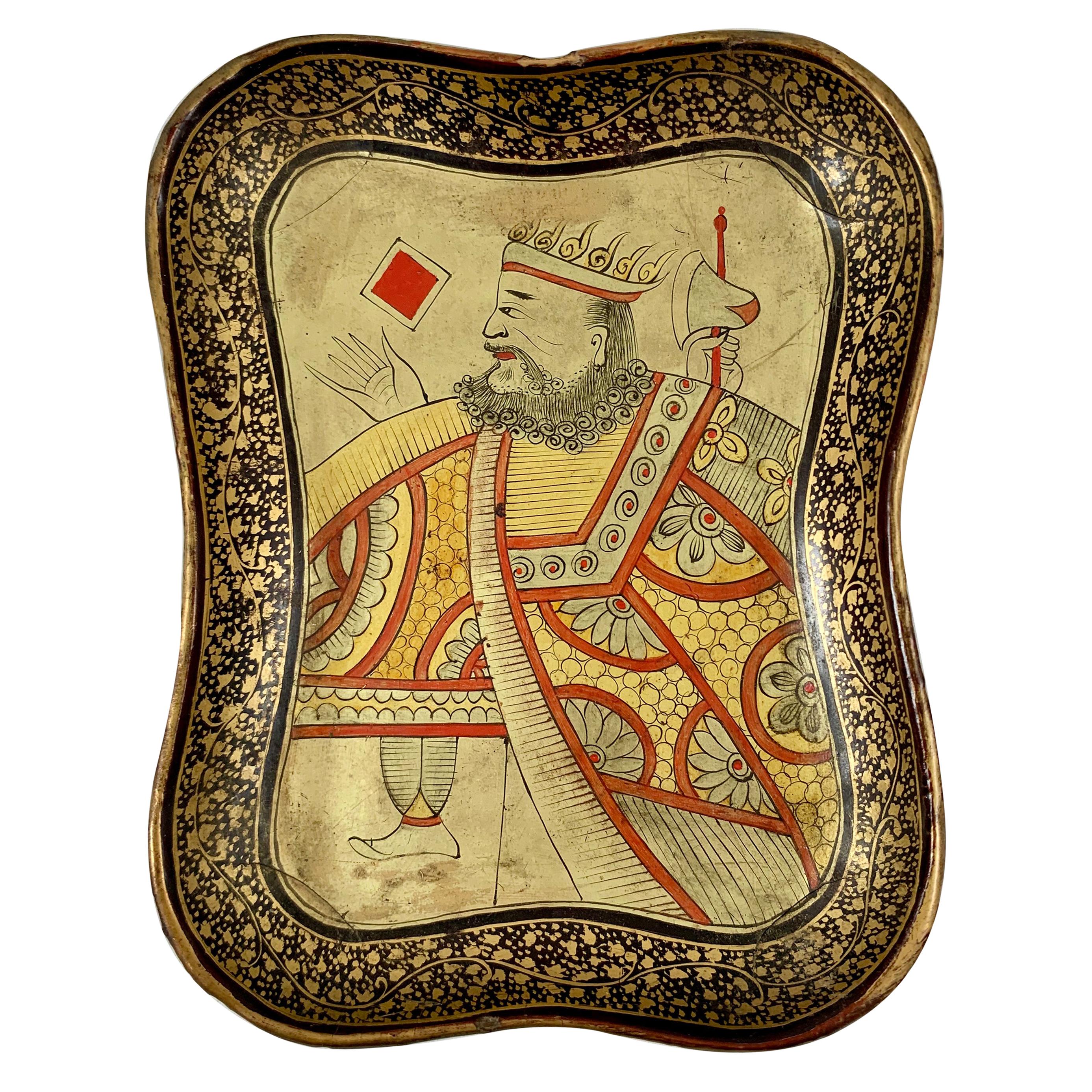 Mid-19th Century English Chinoiserie Lacquer Papier Mâché King Card Counter Tray