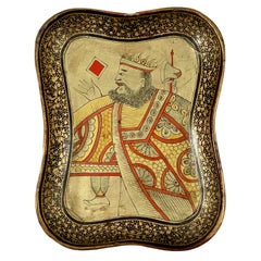 Plateau de comptoir à cartes King en laque et papier mâché de la Chinoiserie anglaise du milieu du 19e siècle