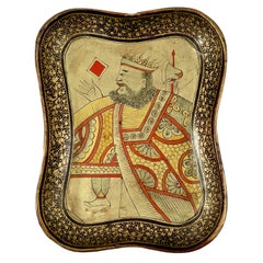 Antique Mid-19th Century English Chinoiserie Lacquer Papier Mâché King Card Counter Tray