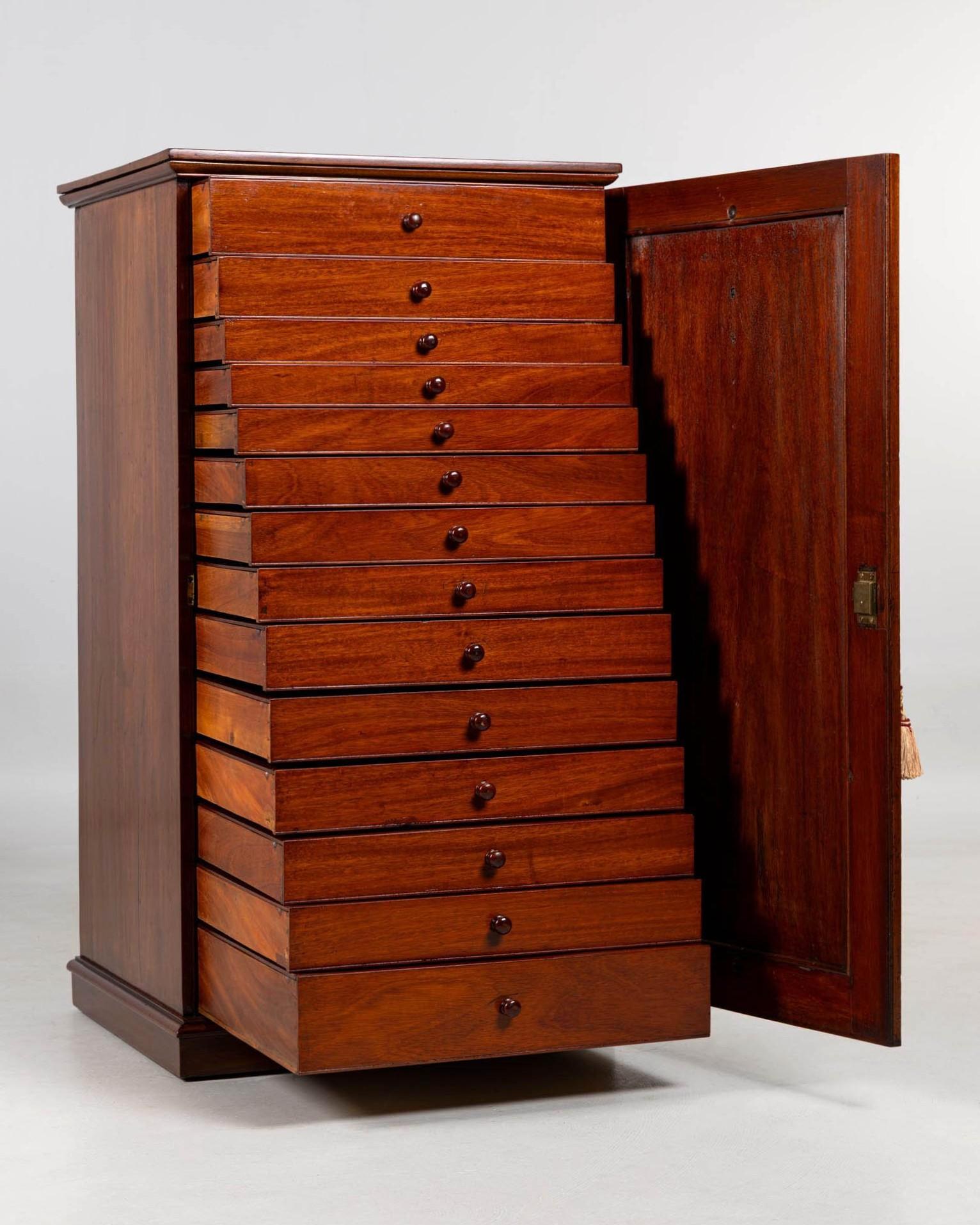 Victorian Mid 19th Century English Collectors cabinet with 14 Drawers For Sale