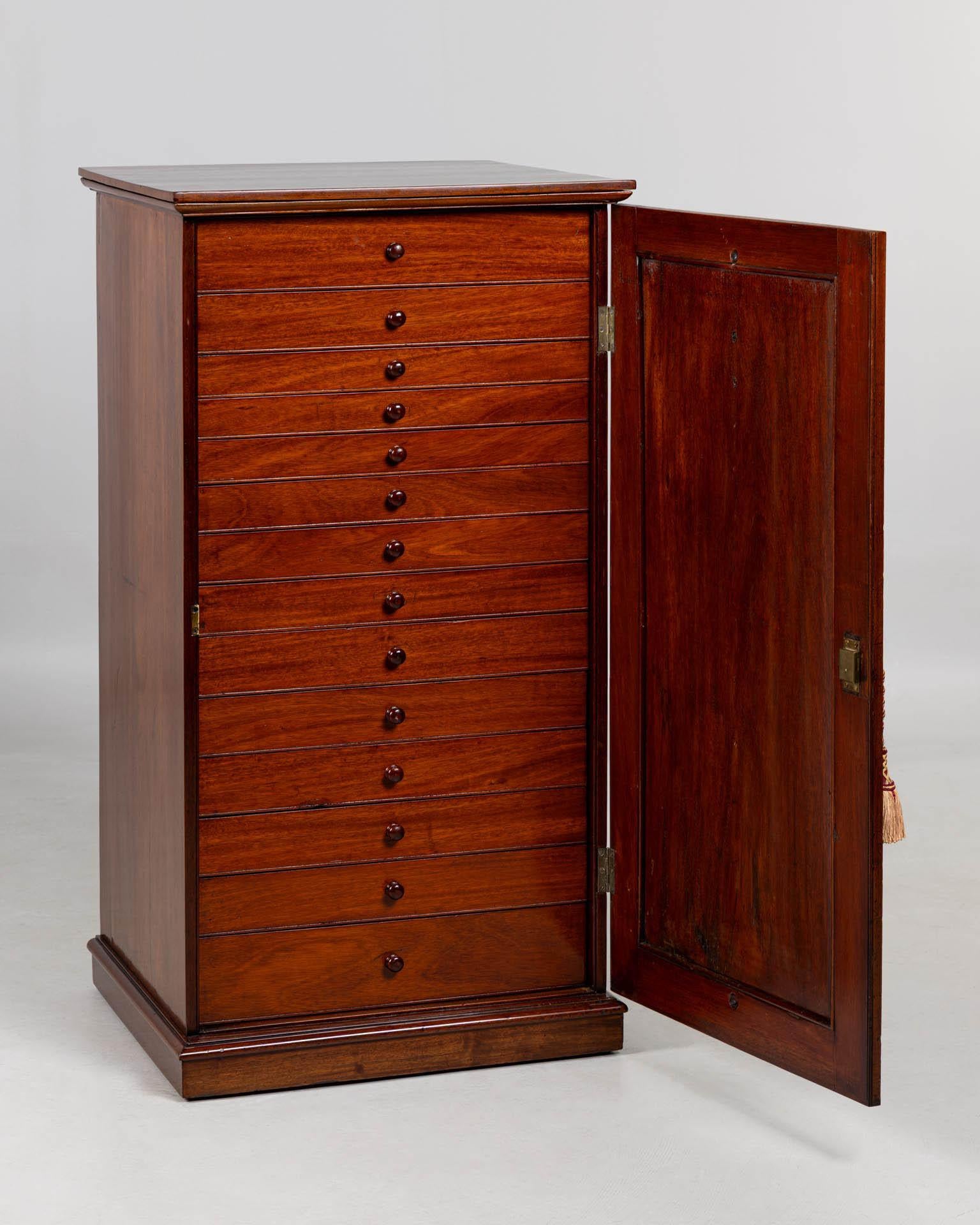 British Mid 19th Century English Collectors cabinet with 14 Drawers For Sale