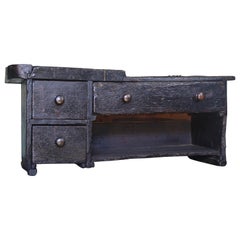 Antique Mid-19th Century English Folk Art Primitive Pine and Leather Cobblers Bench