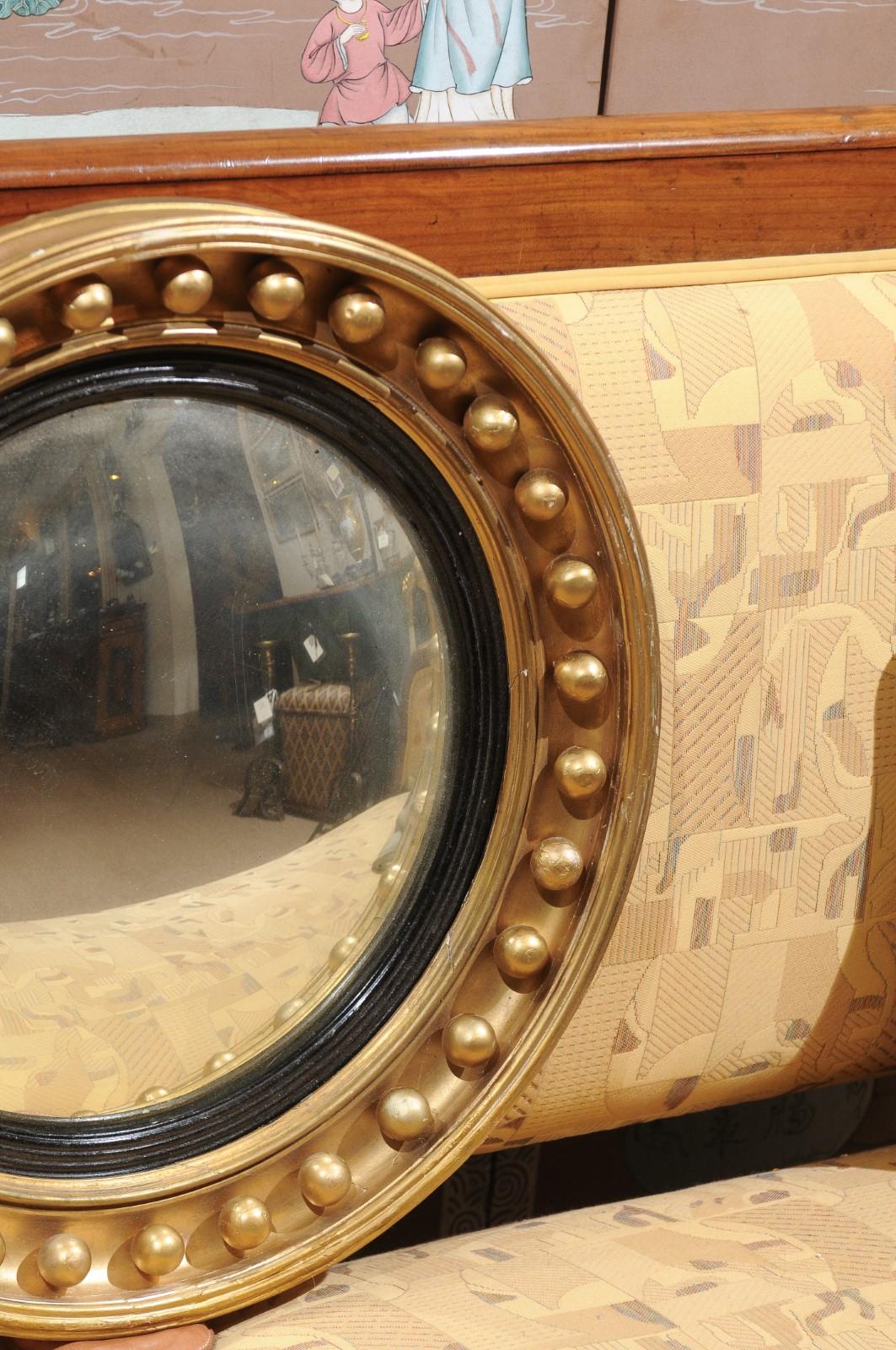 Mid-19th Century English Giltwood Bull's Eye Mirror with Convex Mirror 1
