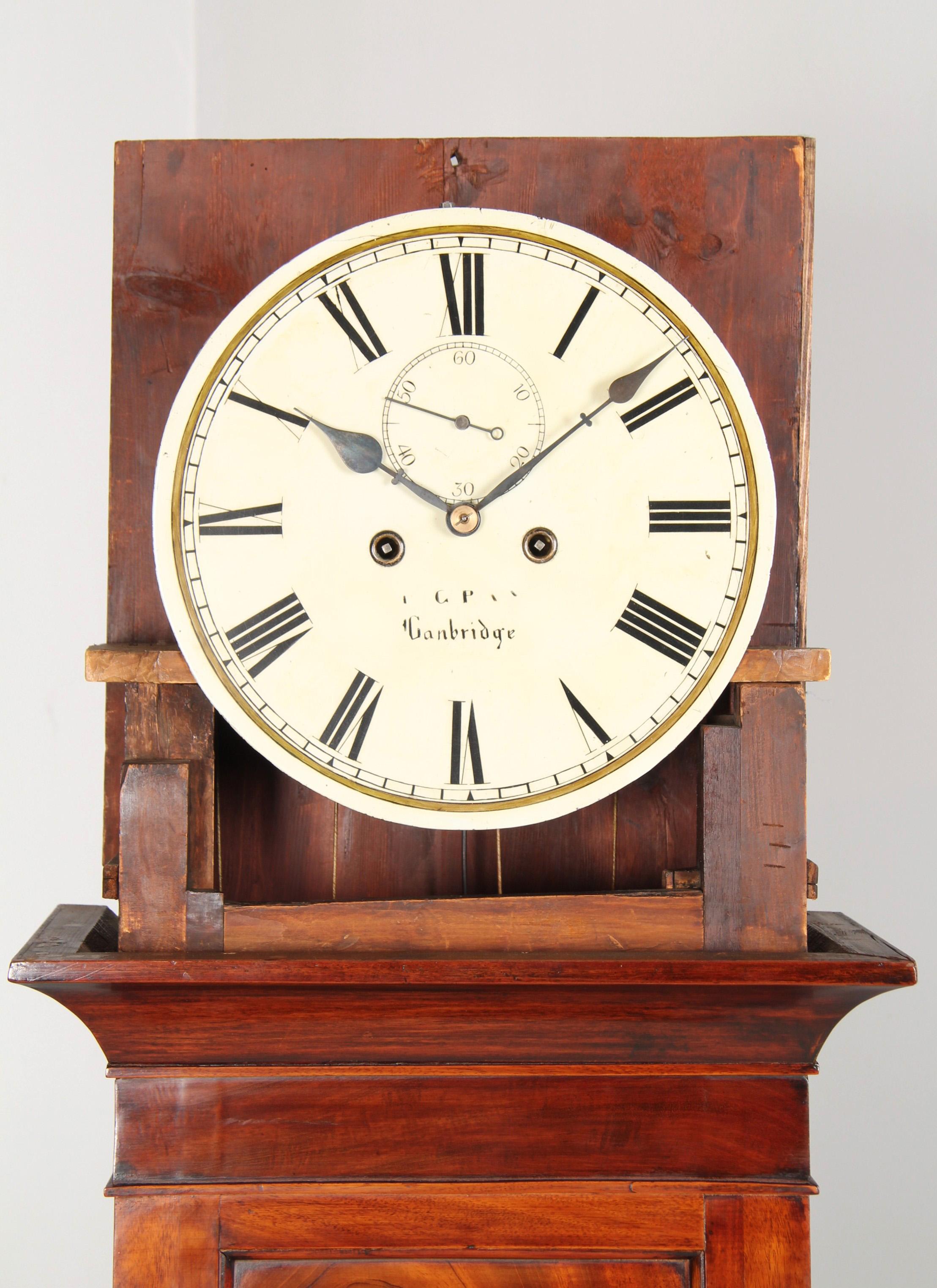 Mid 19th Century English Grandfather Clock with Painted Round Dial For Sale 5