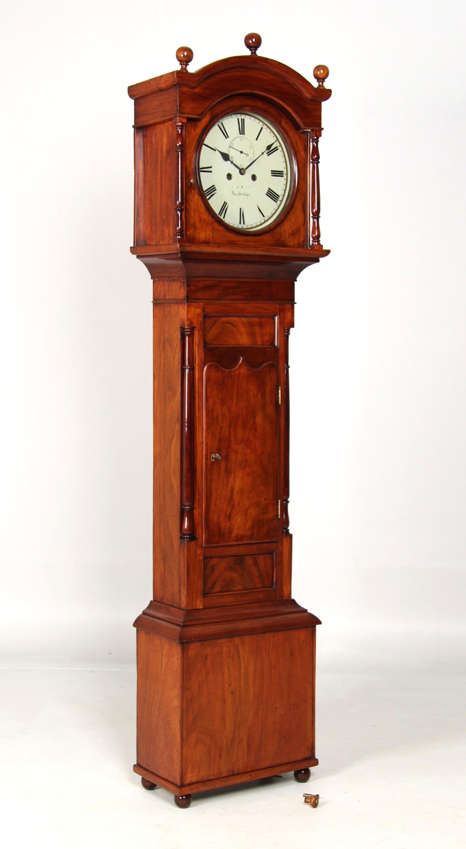 British Mid 19th Century English Grandfather Clock with Painted Round Dial For Sale