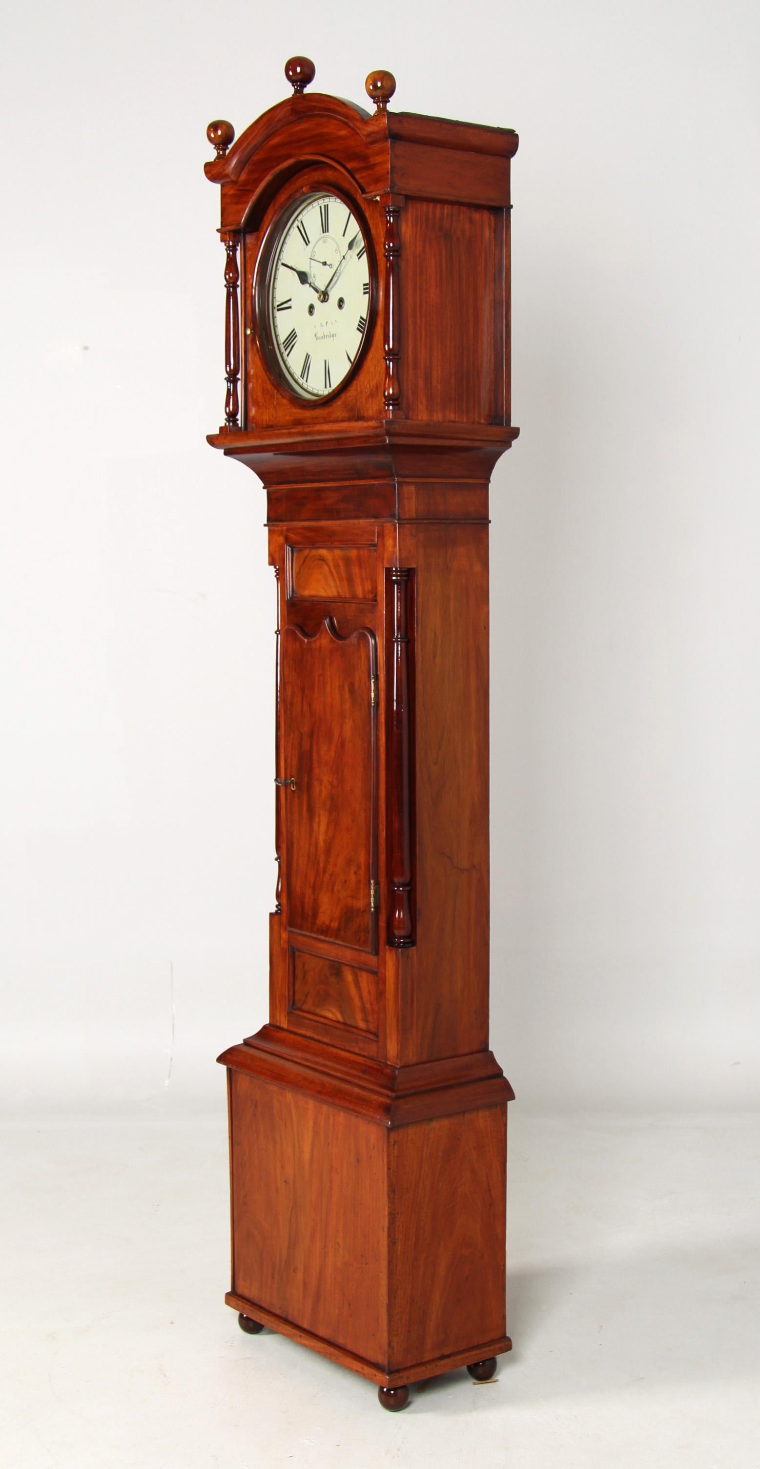Mid 19th Century English Grandfather Clock with Painted Round Dial For Sale 2