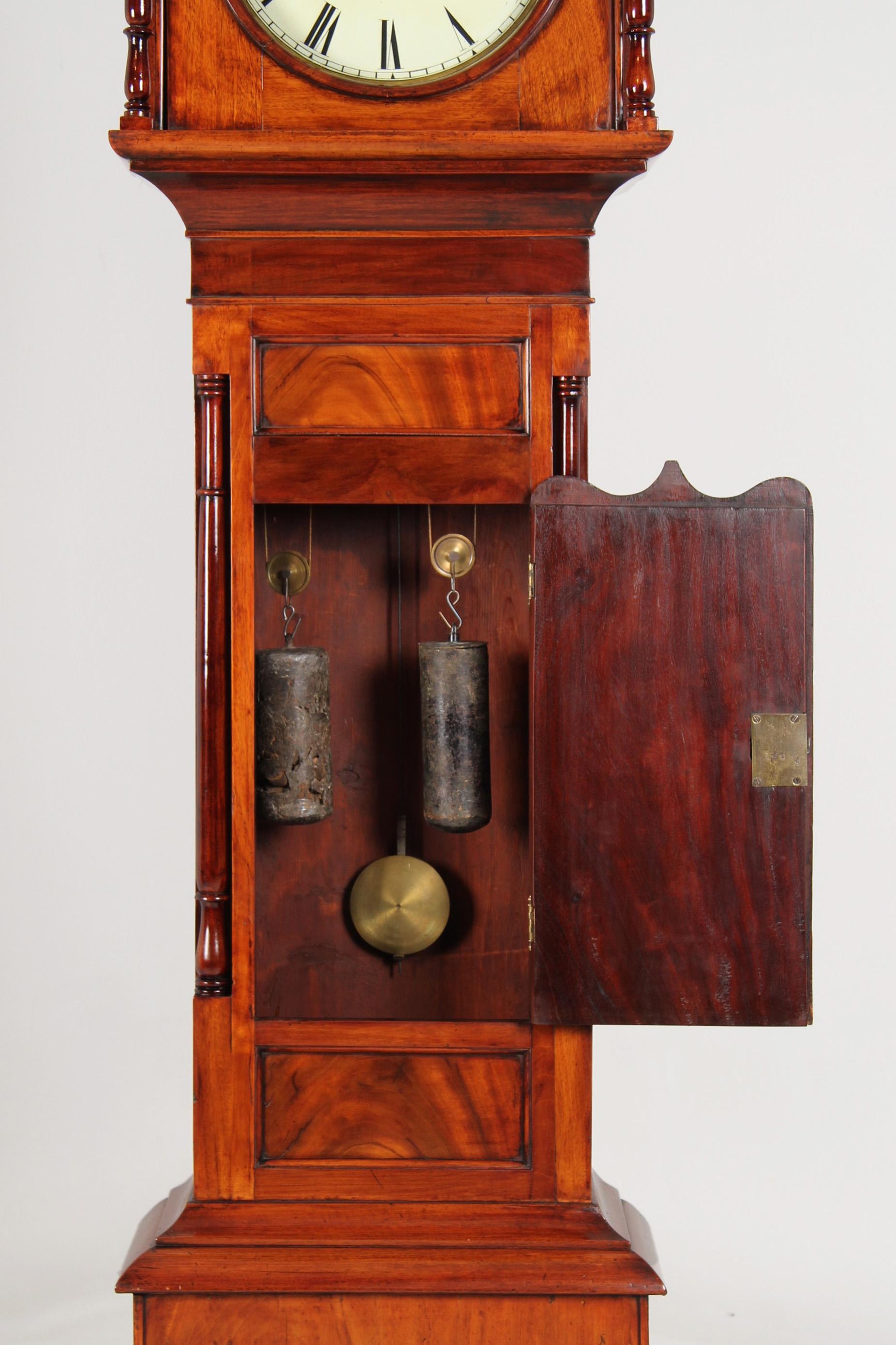 Mid 19th Century English Grandfather Clock with Painted Round Dial For Sale 3