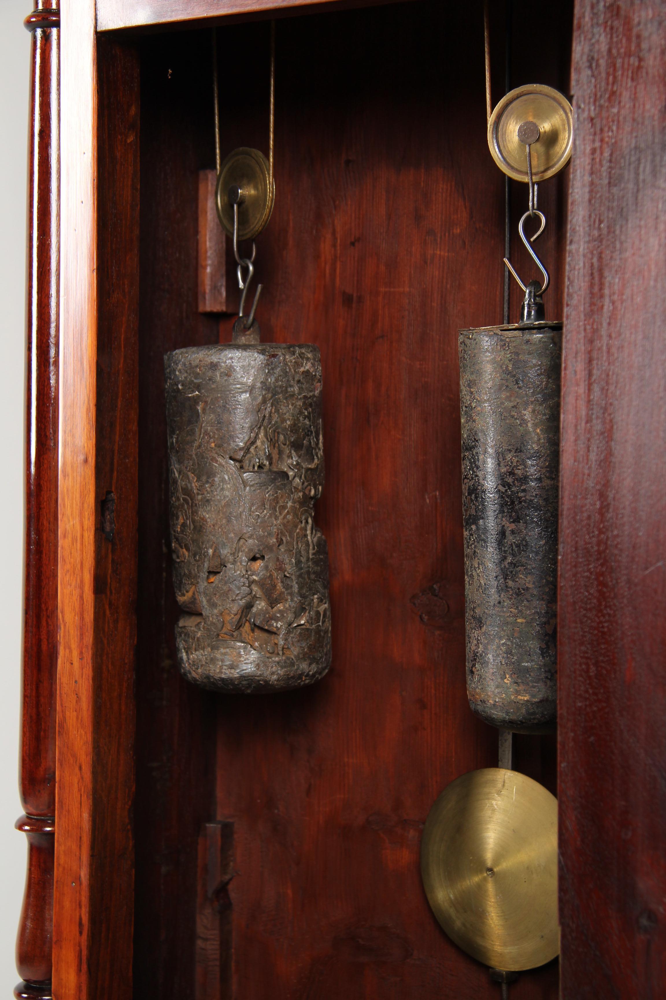 Mid 19th Century English Grandfather Clock with Painted Round Dial For Sale 4