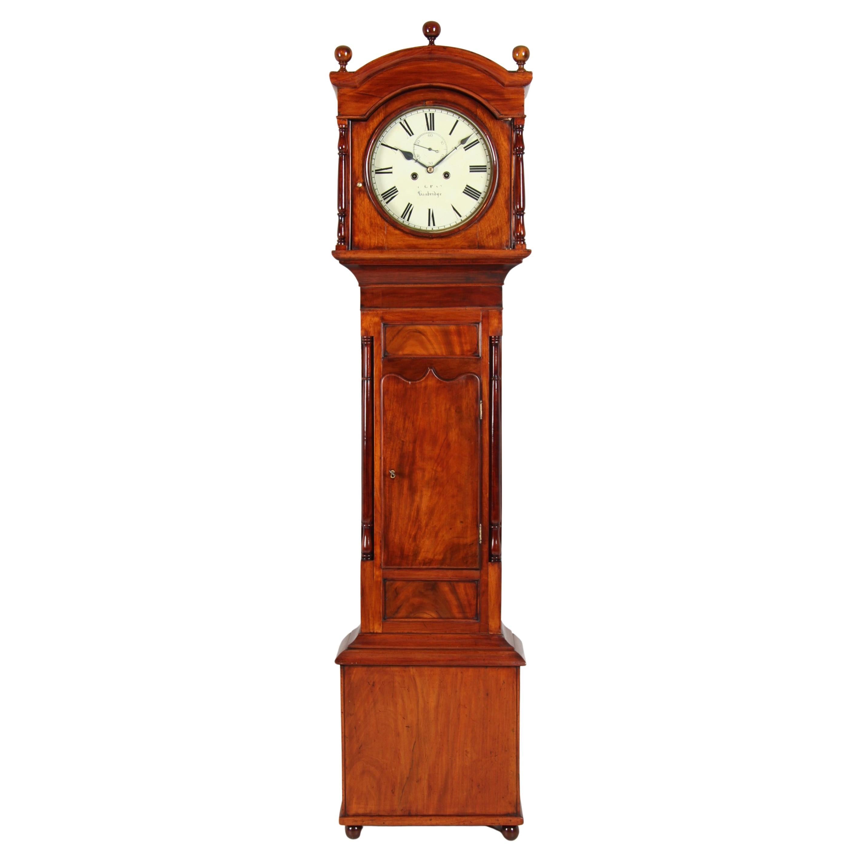 Mid 19th Century English Grandfather Clock with Painted Round Dial For Sale