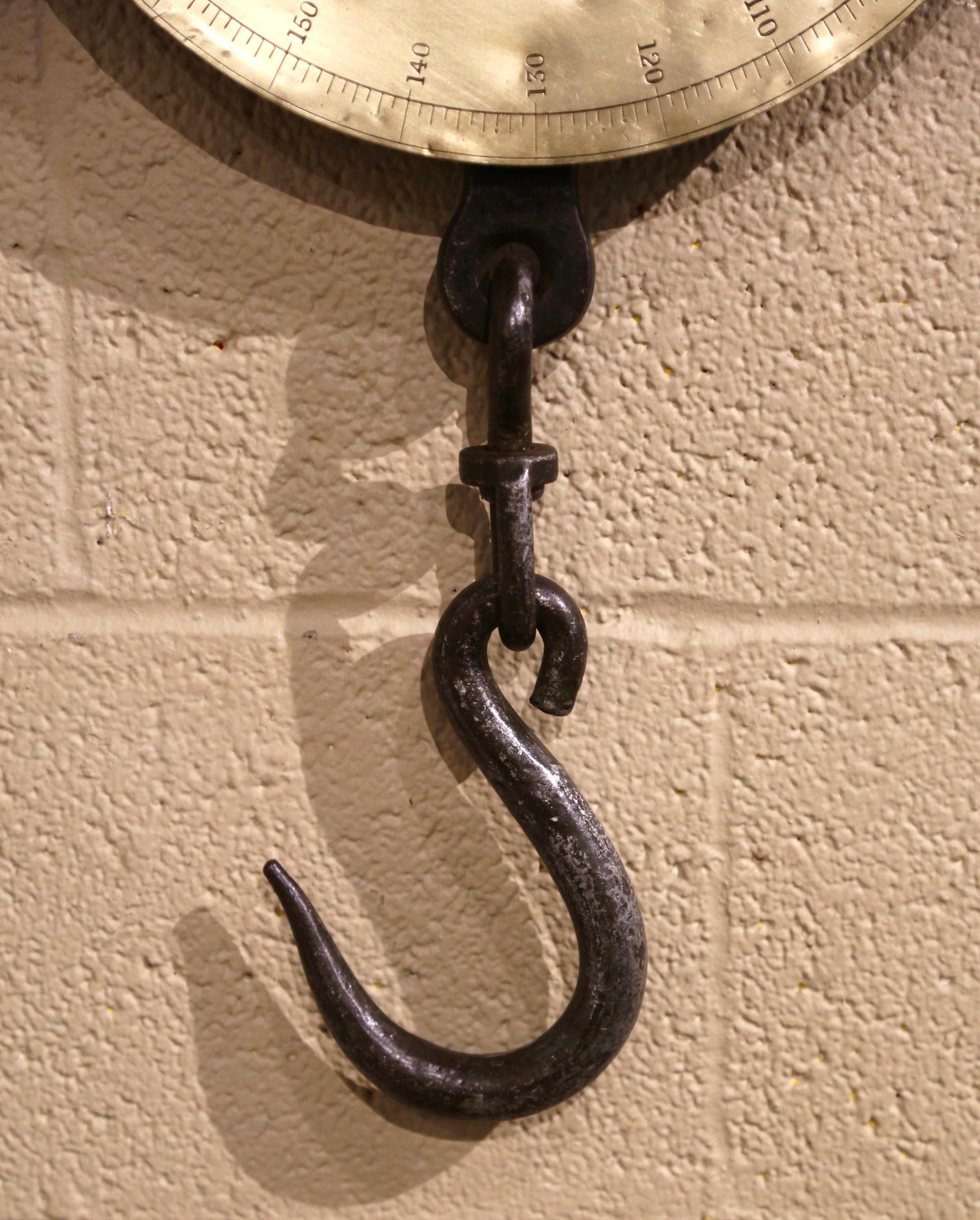 Mid-19th Century English Iron and Copper Hanging Trade Spring Balance In Excellent Condition For Sale In Dallas, TX