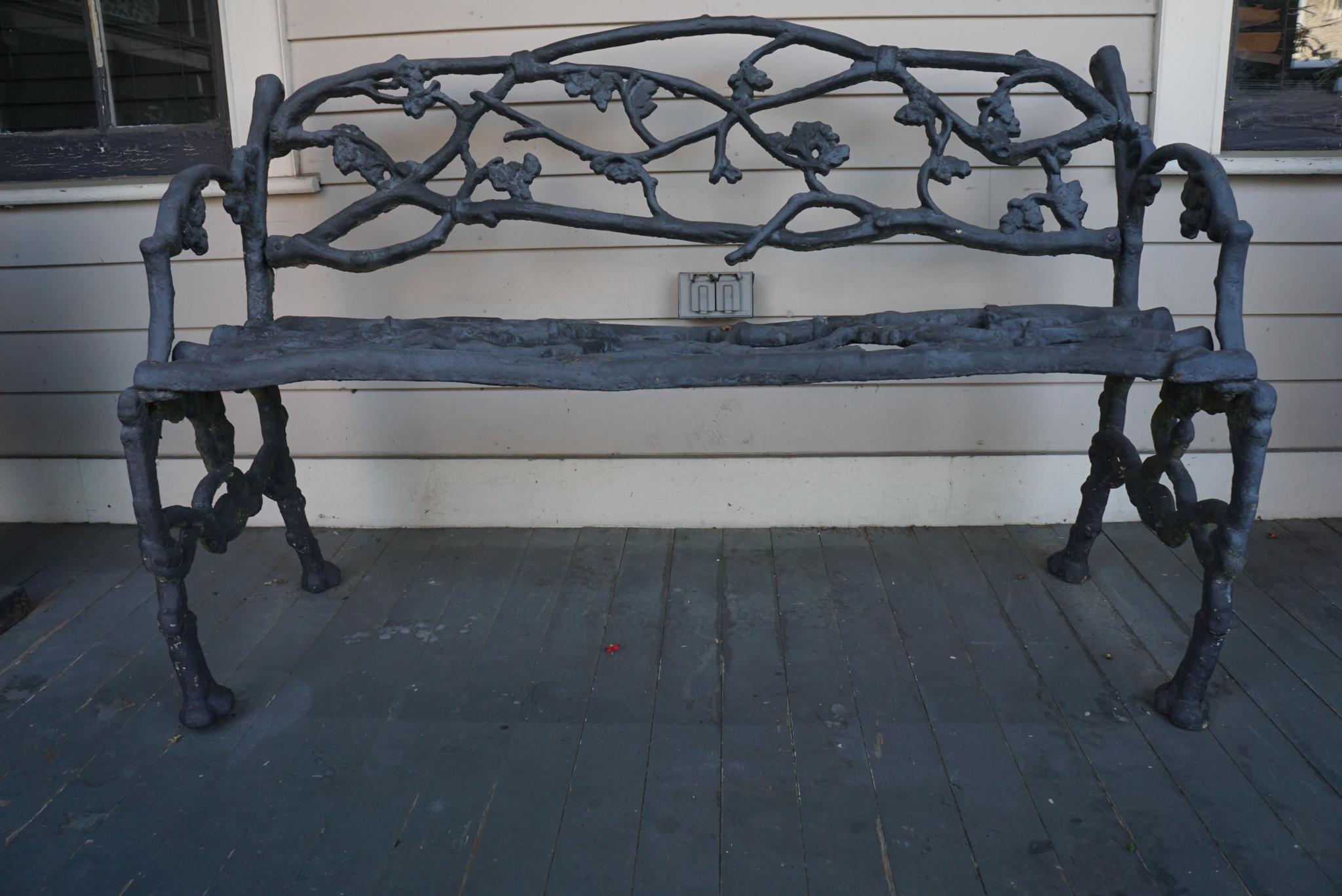 This fine early bench cast between 1830 and 1850 is in a naturalistic twig form covered sparingly with leaves. The bench is a very heavy casting and while simple looking is very detailed and well conceived. Retaining its old surface it is just
