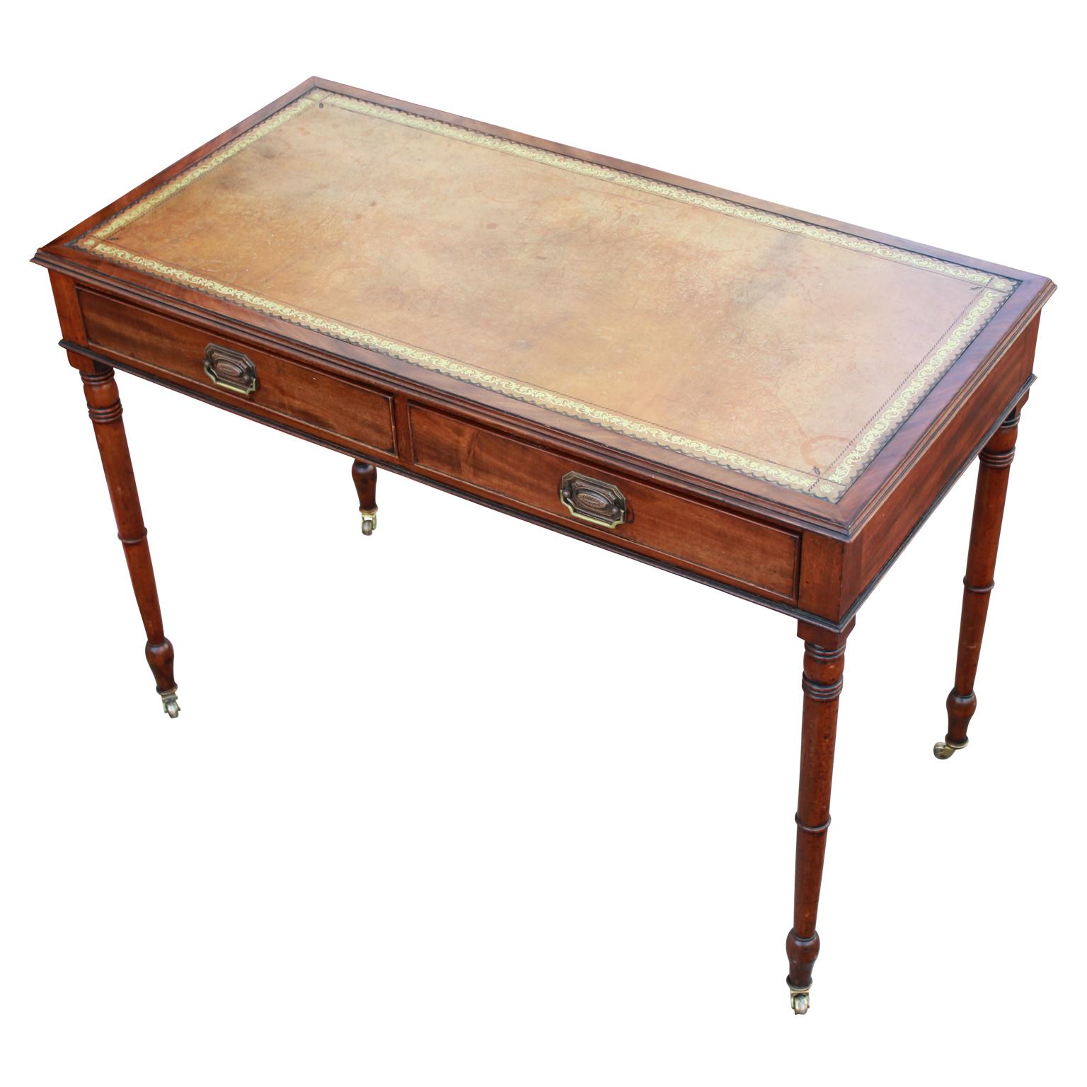 William IV Mid-19th Century English Leather Top Two-Drawer Writing Desk