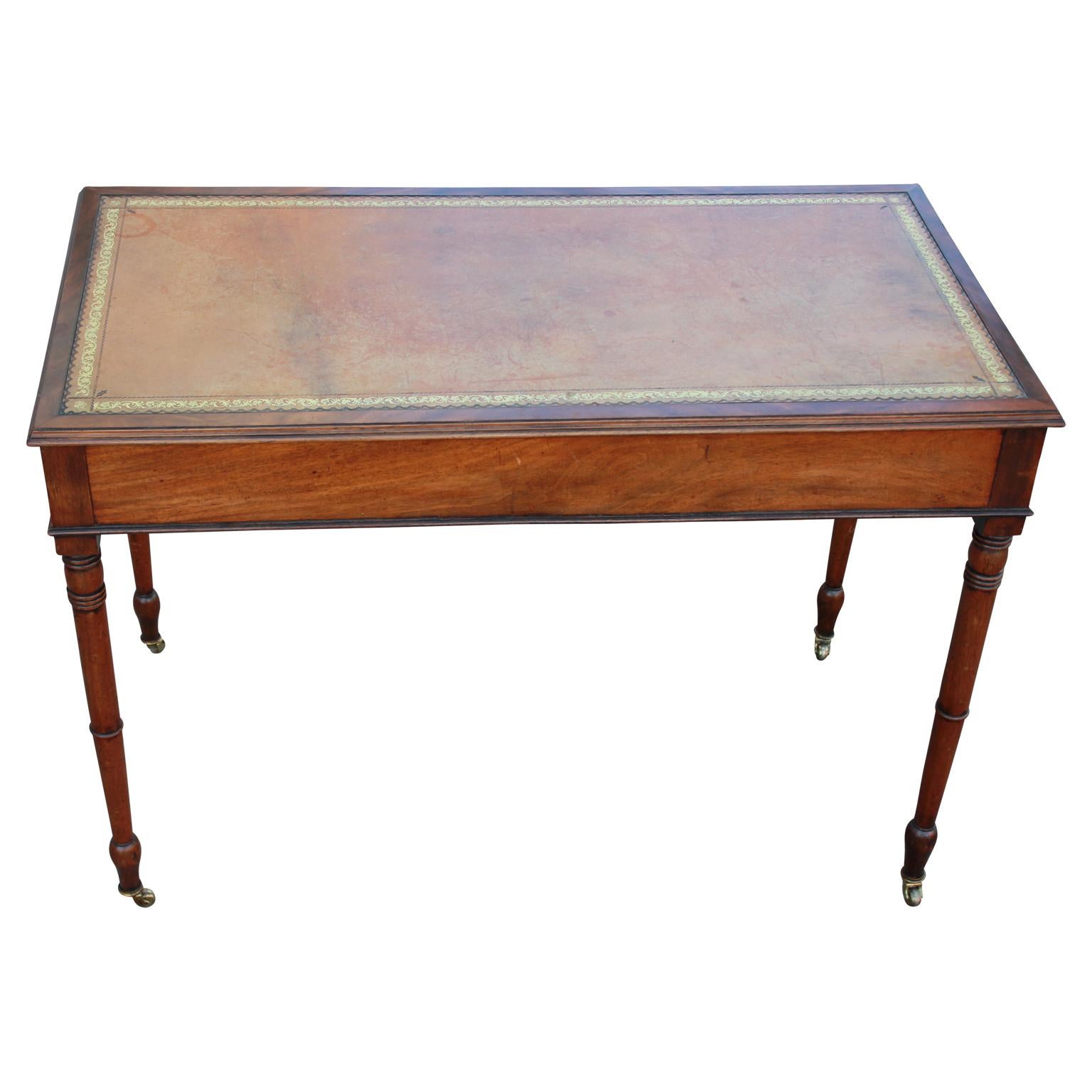 Mid-19th Century English Leather Top Two-Drawer Writing Desk 1