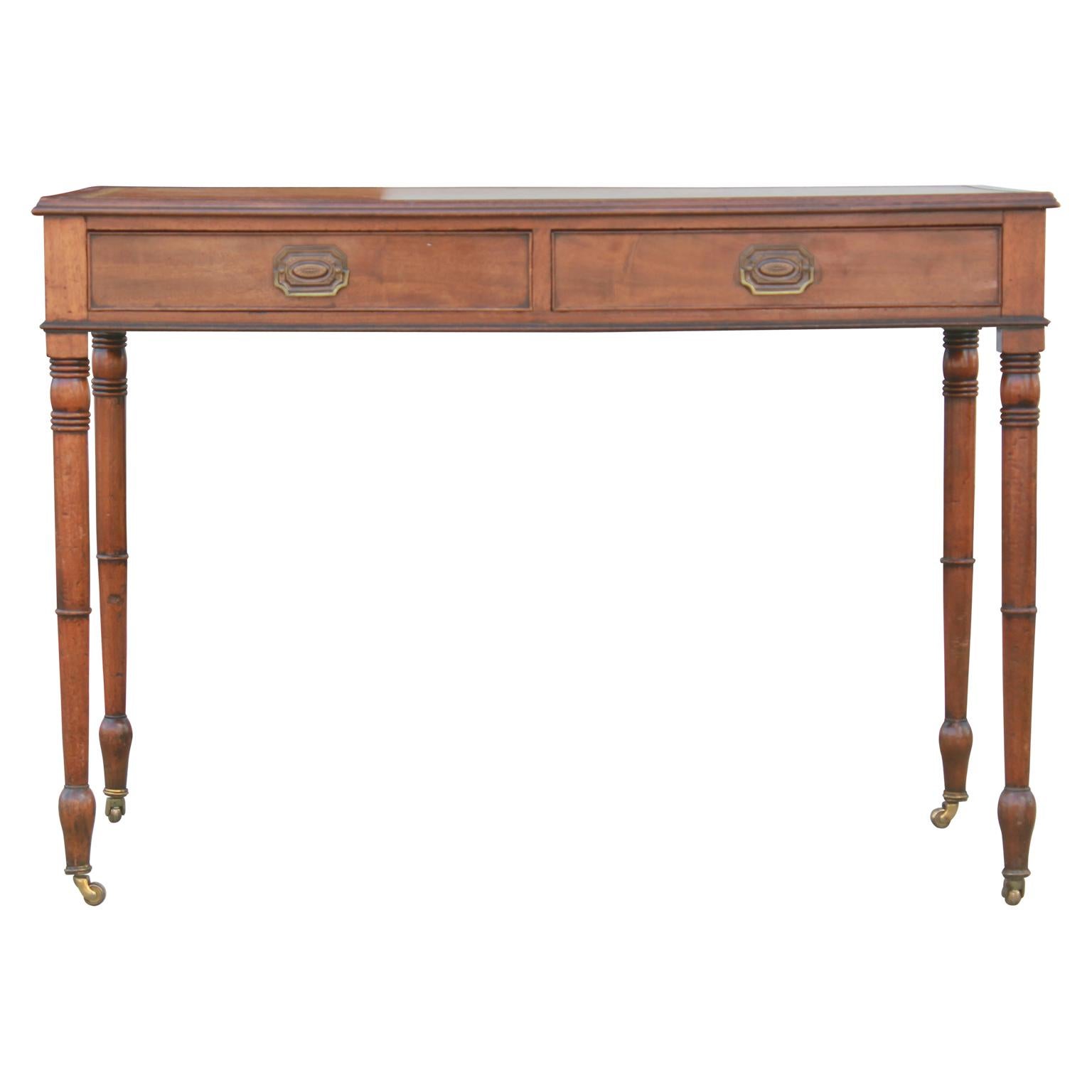 Mid-19th Century English Leather Top Two-Drawer Writing Desk