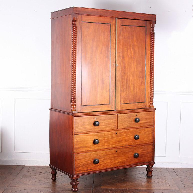 Mid-19th Century English Mahogany Linen Press 1
