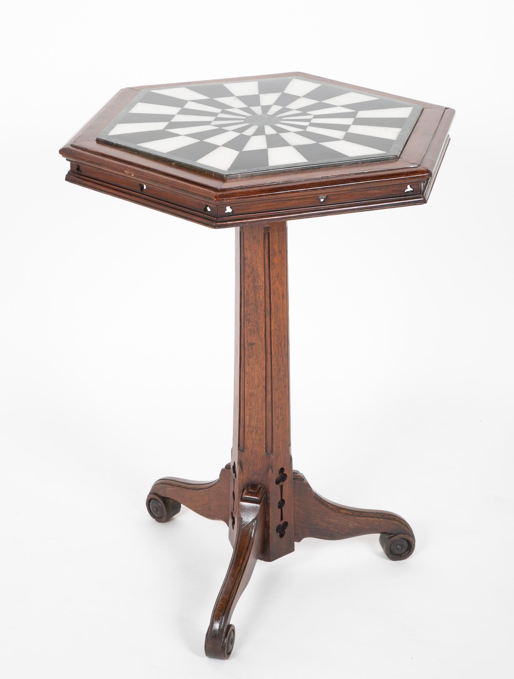 Mid 19th Century English Oak & Marble Top Occasional Table In Good Condition For Sale In Stamford, CT