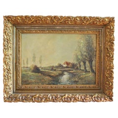 Mid-19th Century English Oil on Canvas Landscape Painting "Across the Field"