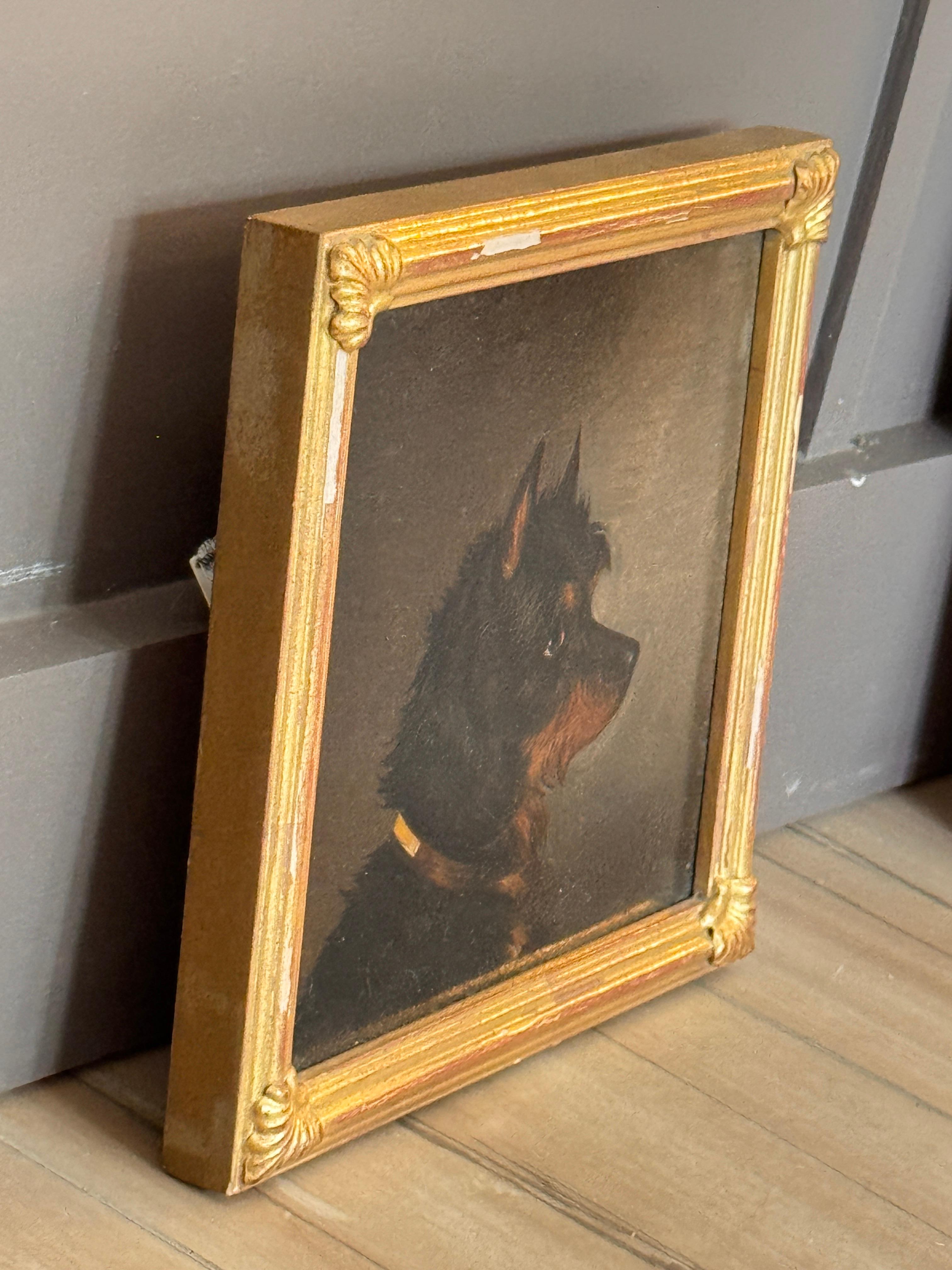 Mid 19th Century English Oil Portrait of a Black Terrier For Sale 1