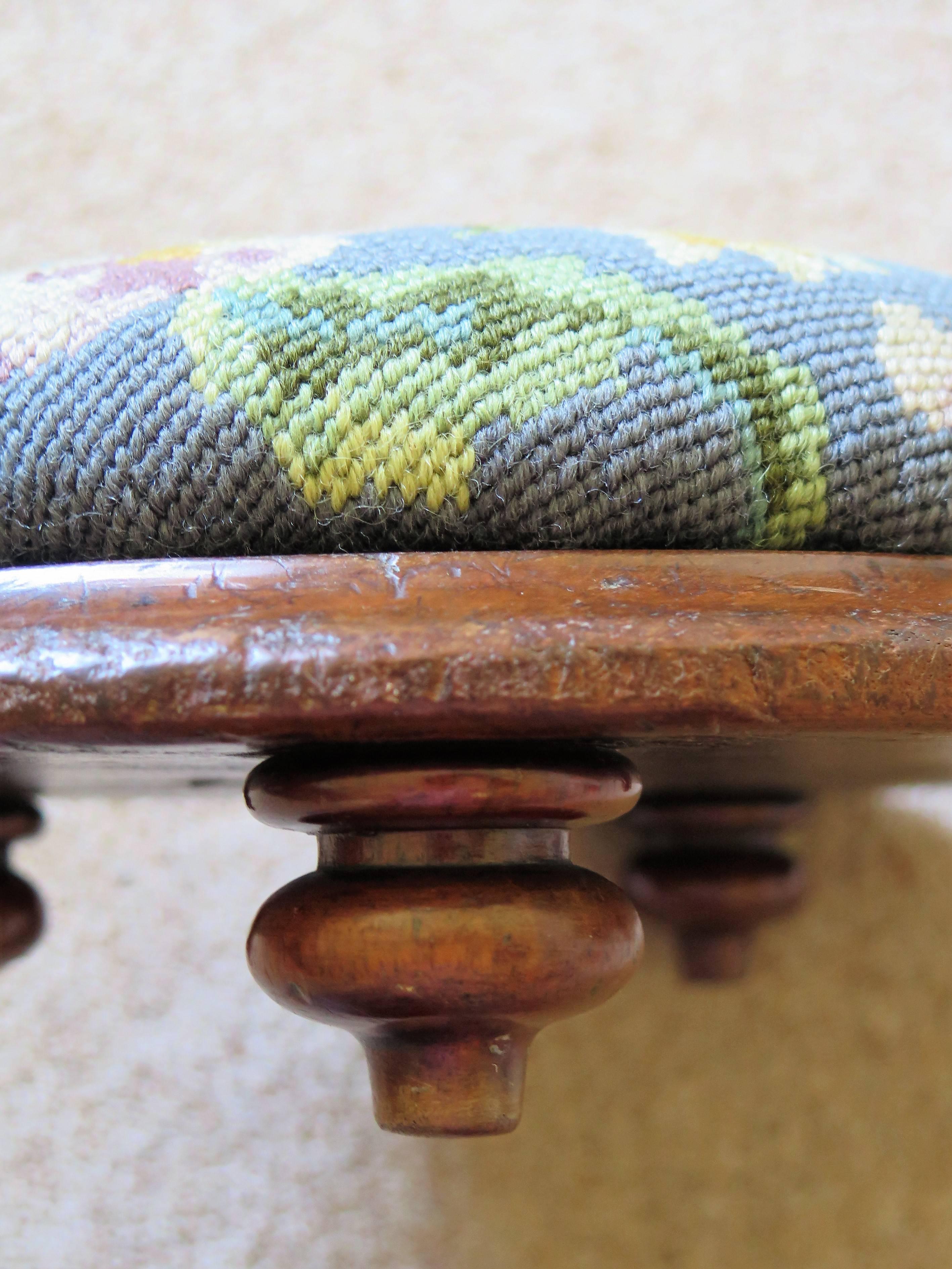 Mid-19th Century English Oval Footstool with Walnut Frame and Tapestry Top 12