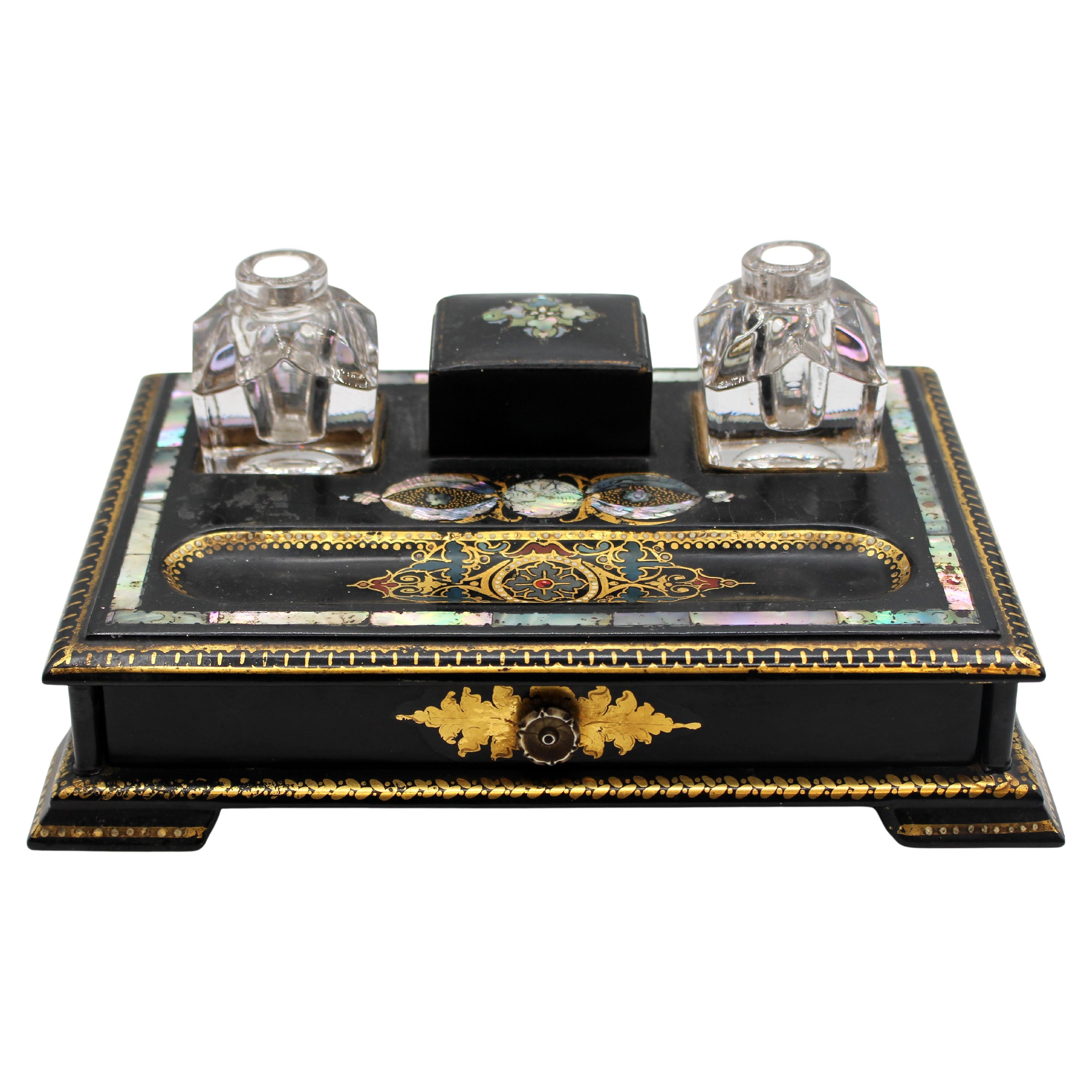 Mid-19th Century English Papier Mache Desk Standish