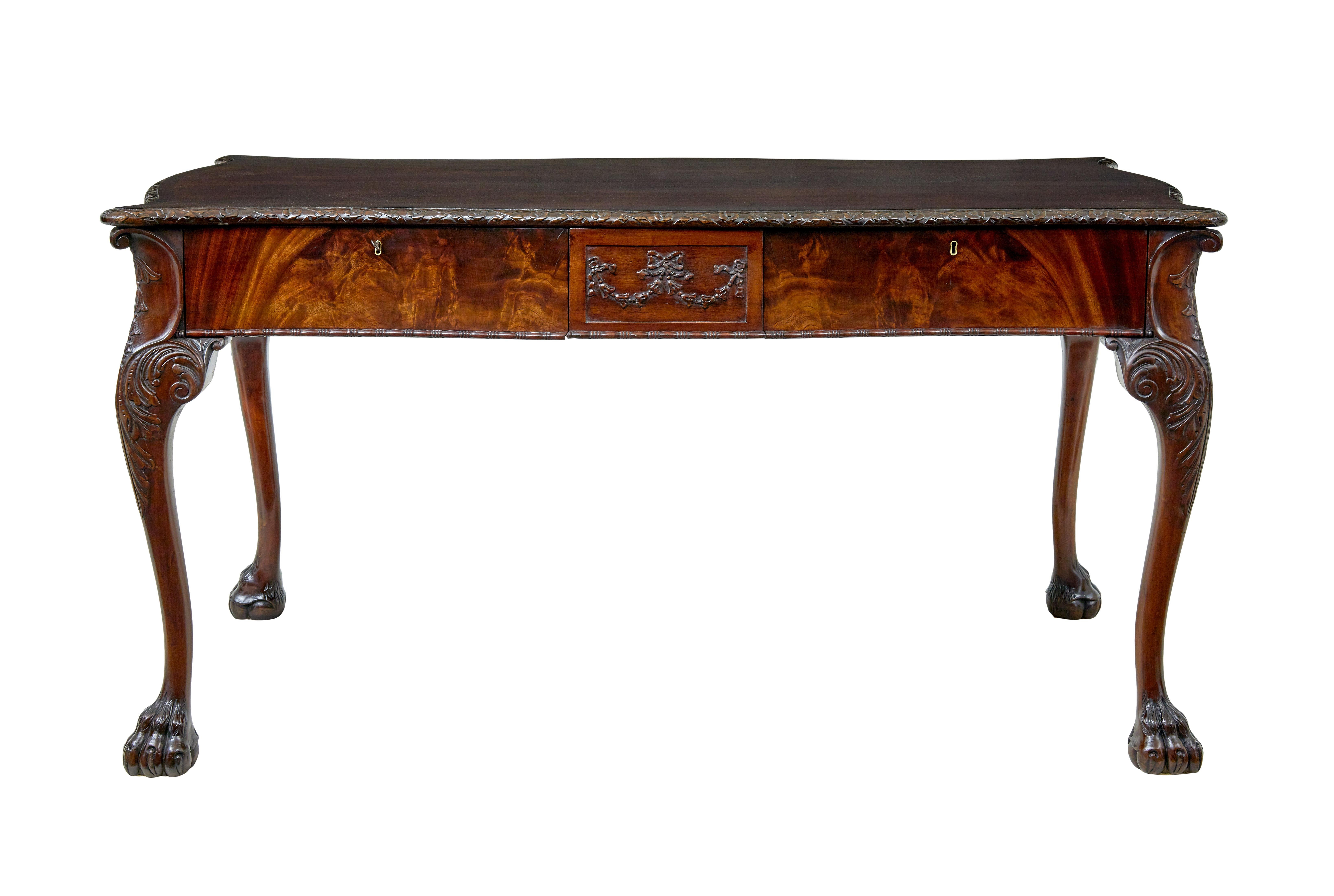 Carved Mid 19th century English partners desk in the Chippendale taste For Sale