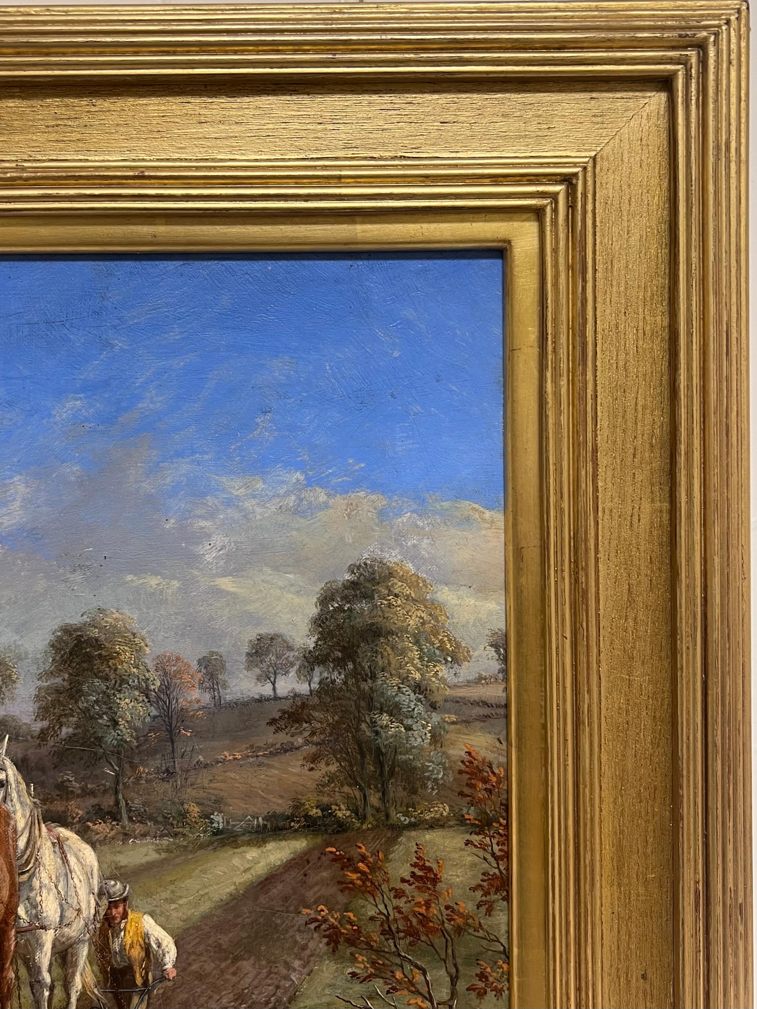 Raffinato dipinto a olio rurale inglese vittoriano con aratro, cavalli e figure in un campo in vendita 8