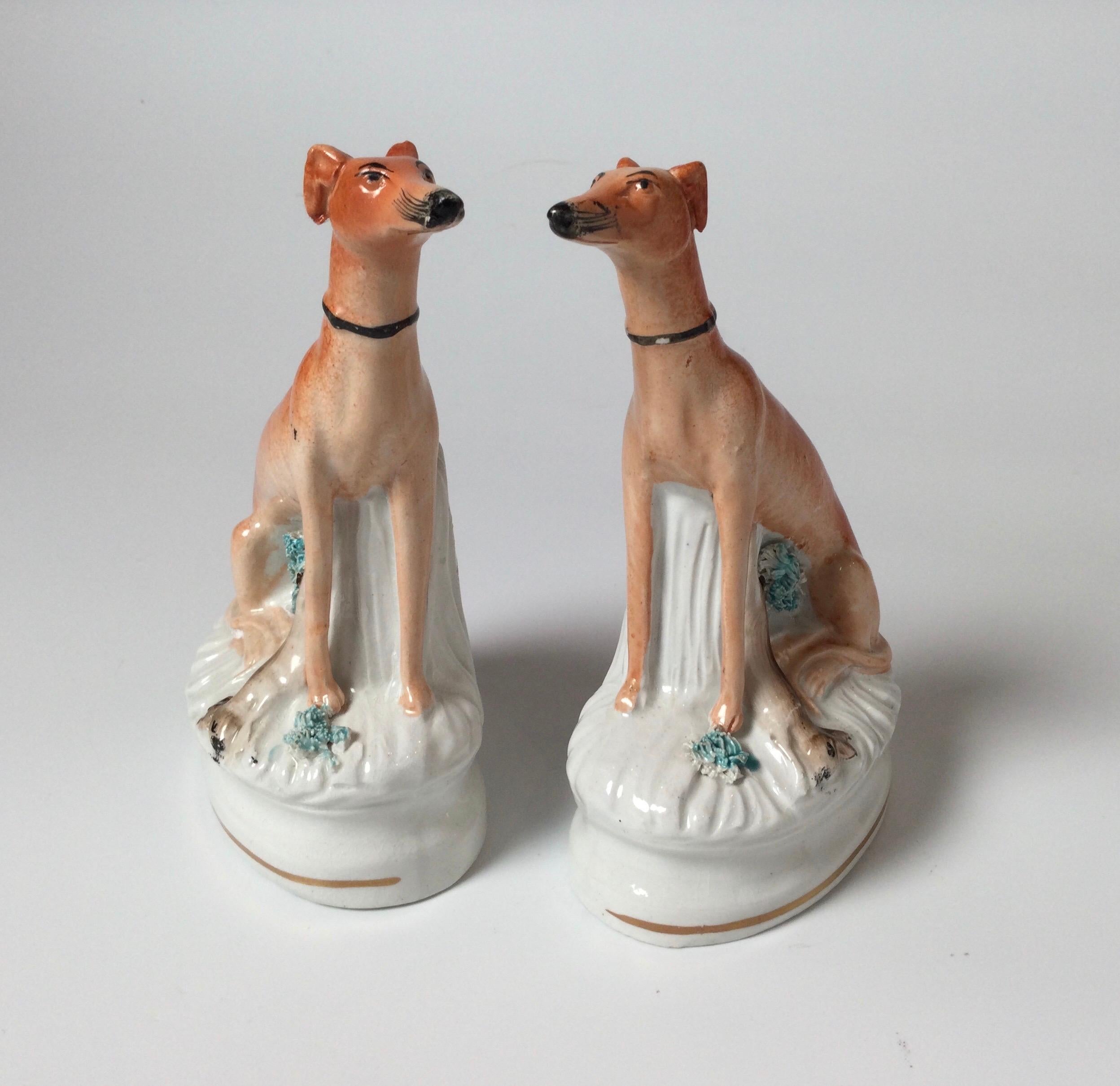 Hand-Painted Mid 19th Century English Seated Greyhounds For Sale