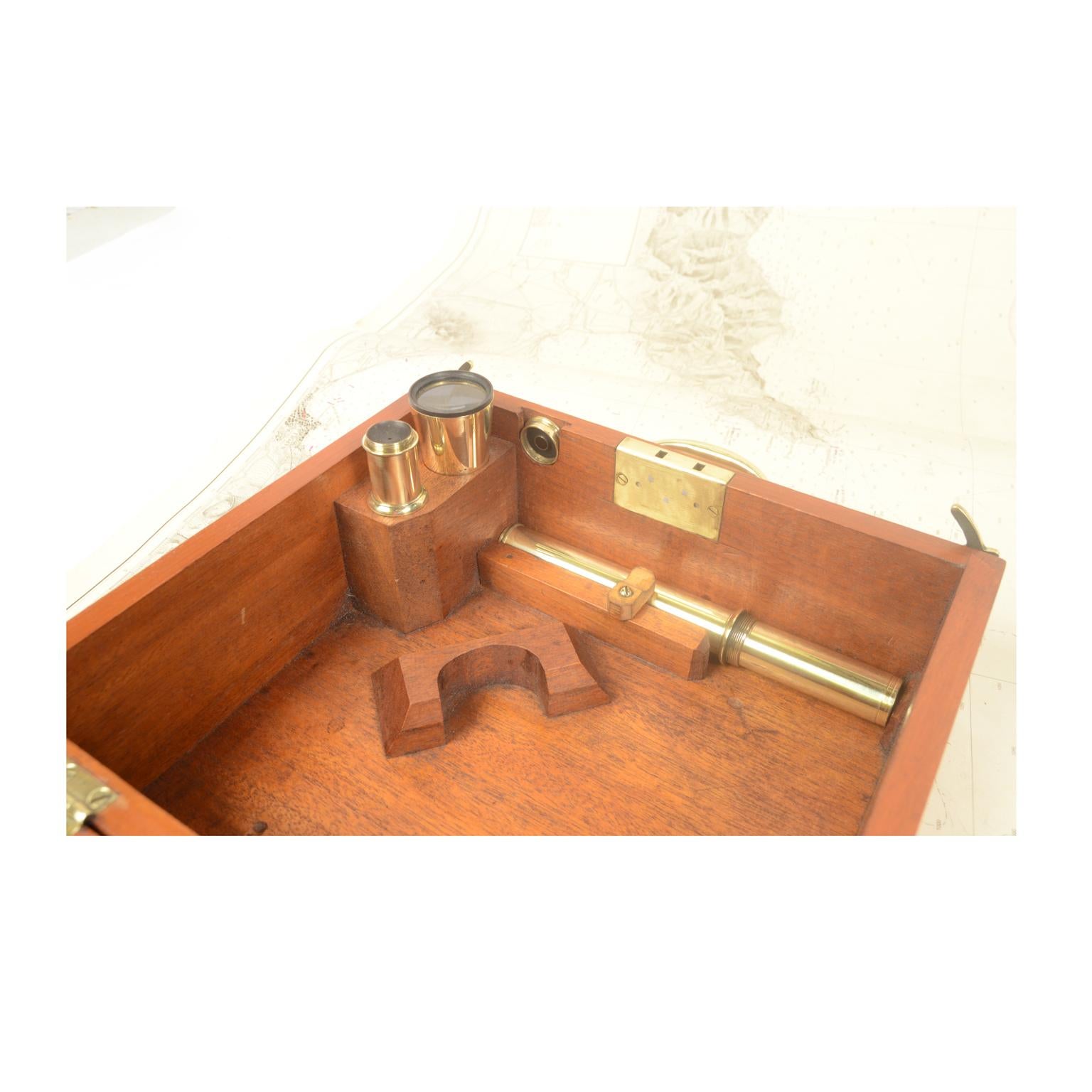 1850 Antique Nautical English Sextant of Burnished Brass with Mahogany Box UK  9