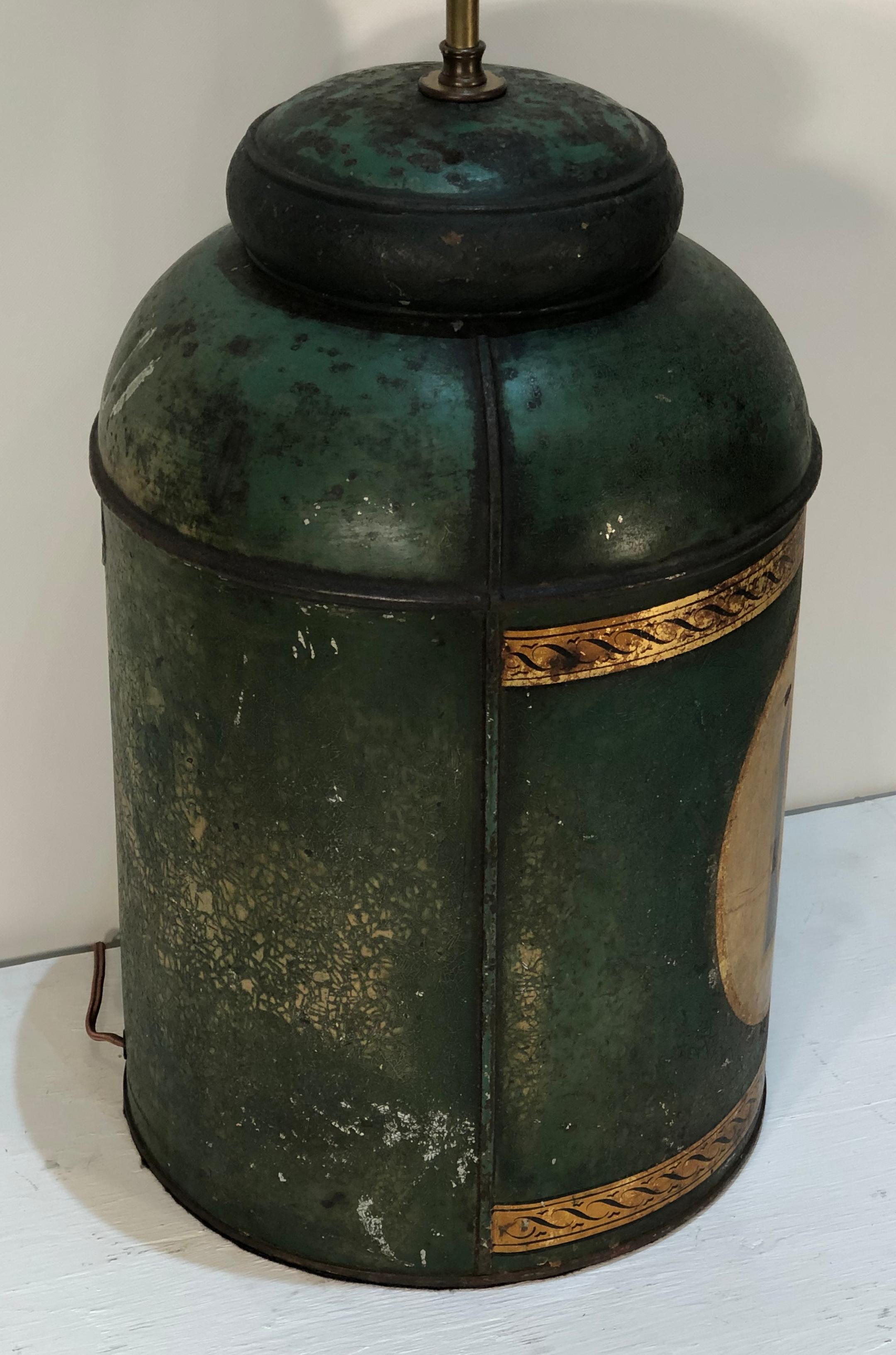 Mid-19th Century English Tole Spice or Tea Canister, Now as a Lamp In Good Condition In Charleston, SC