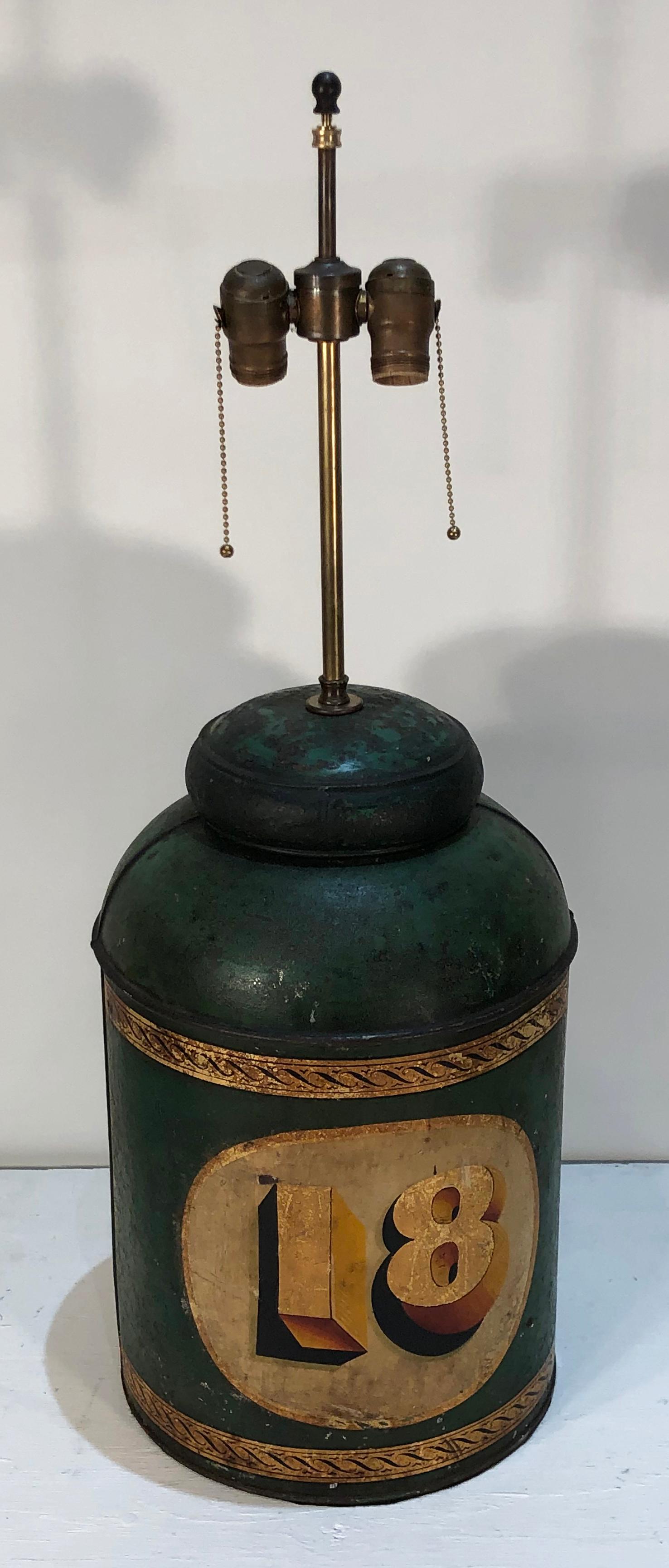 Tôle Mid-19th Century English Tole Spice or Tea Canister, Now as a Lamp